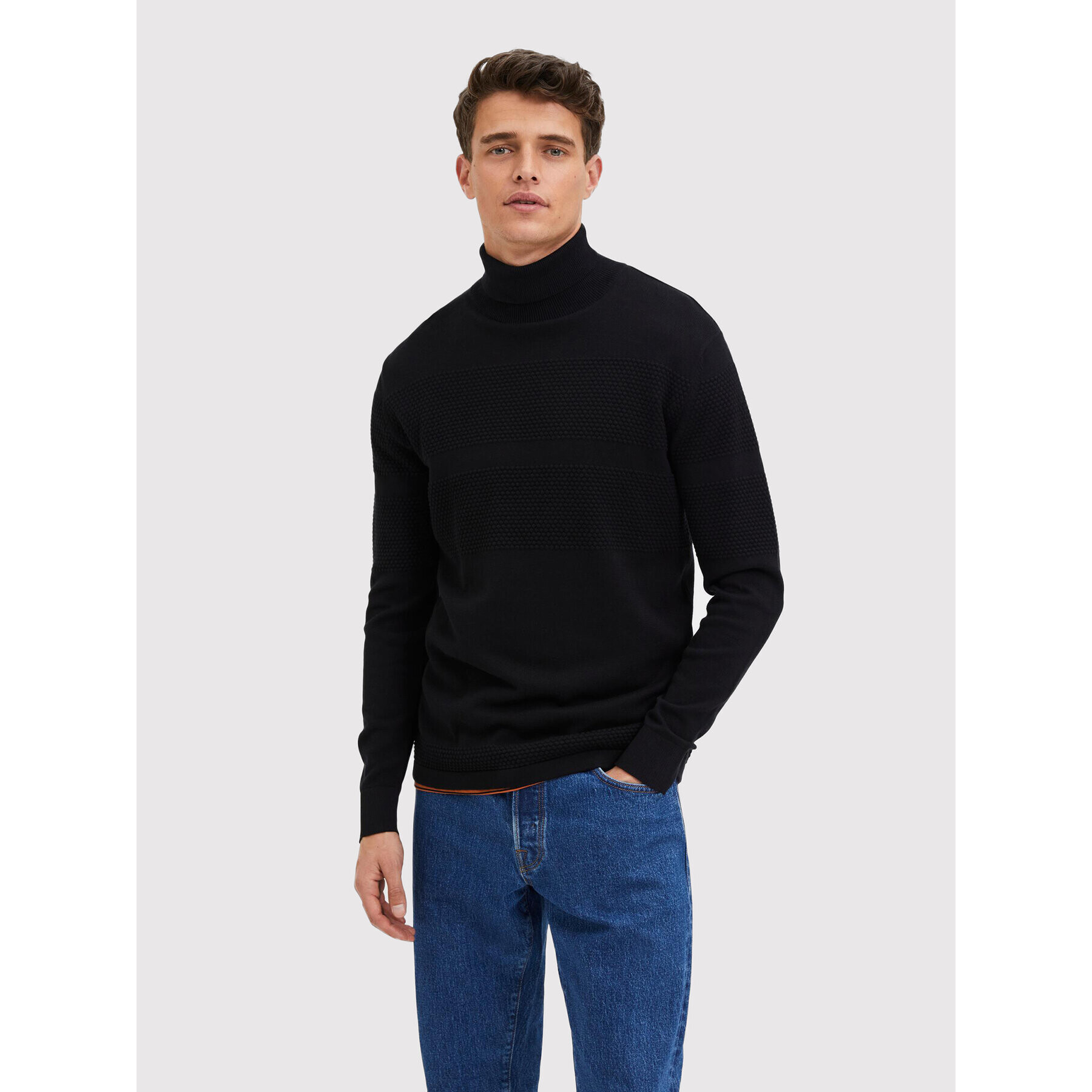 Selected Homme Bluză cu gât Maine 16084077 Negru Regular Fit - Pled.ro