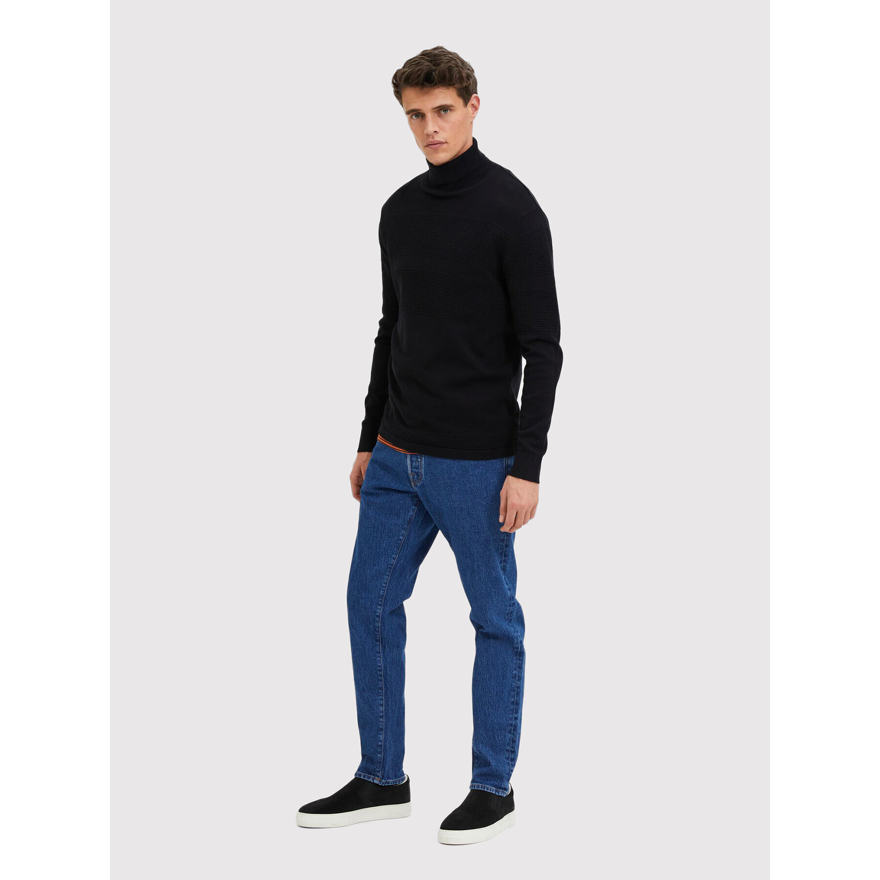 Selected Homme Bluză cu gât Maine 16084077 Negru Regular Fit - Pled.ro