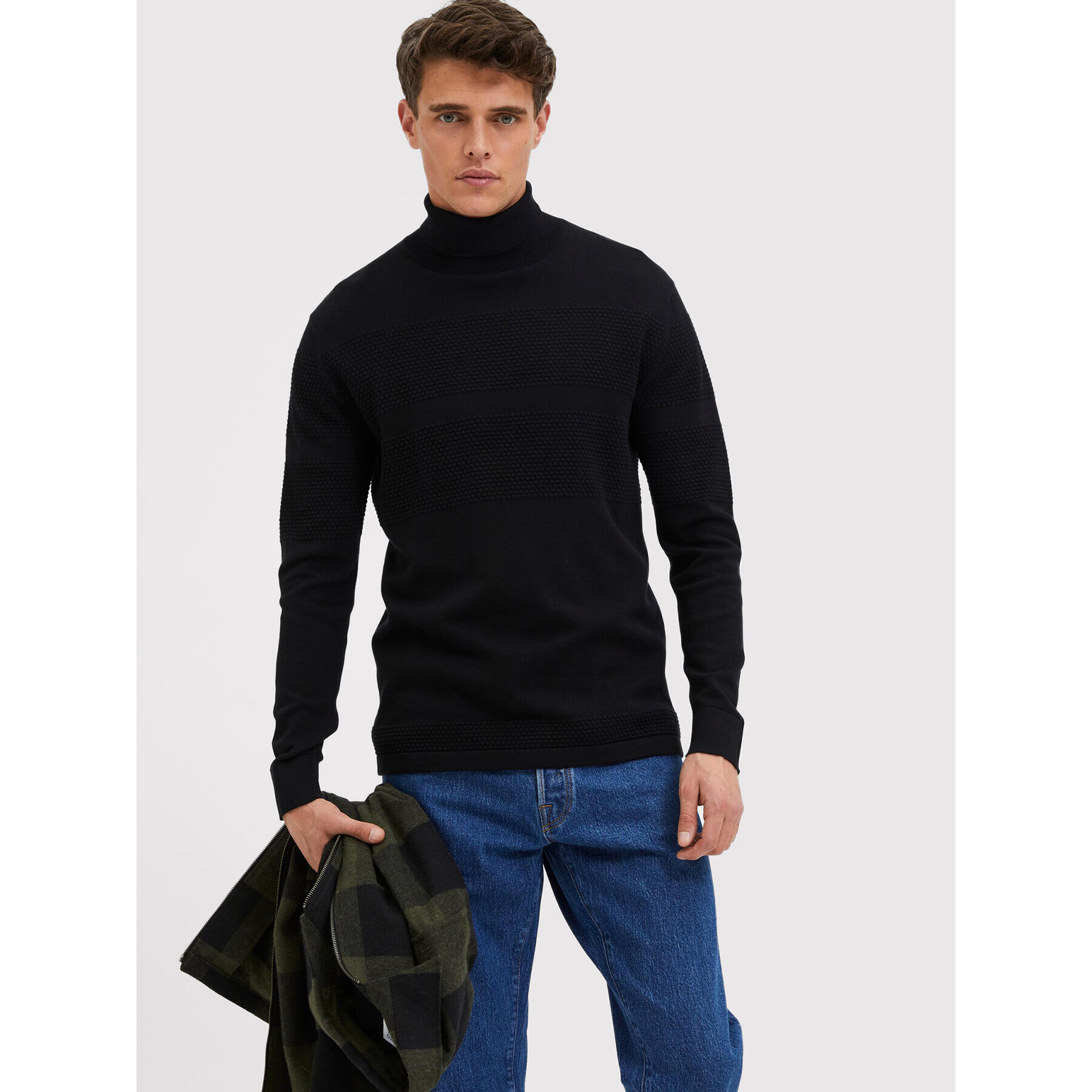 Selected Homme Bluză cu gât Maine 16084077 Negru Regular Fit - Pled.ro