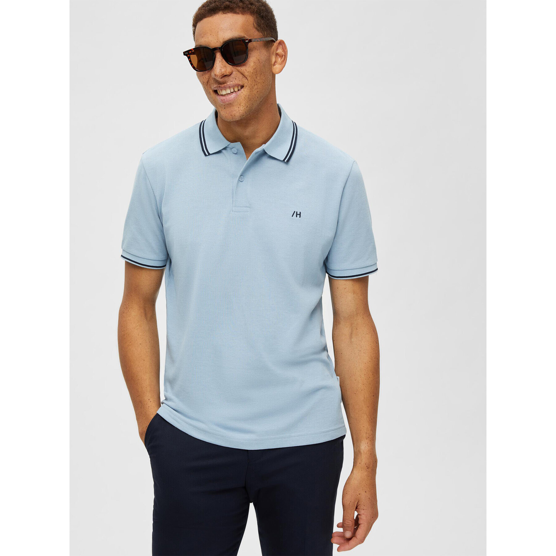 Selected Homme Tricou polo 16087840 Albastru Regular Fit - Pled.ro