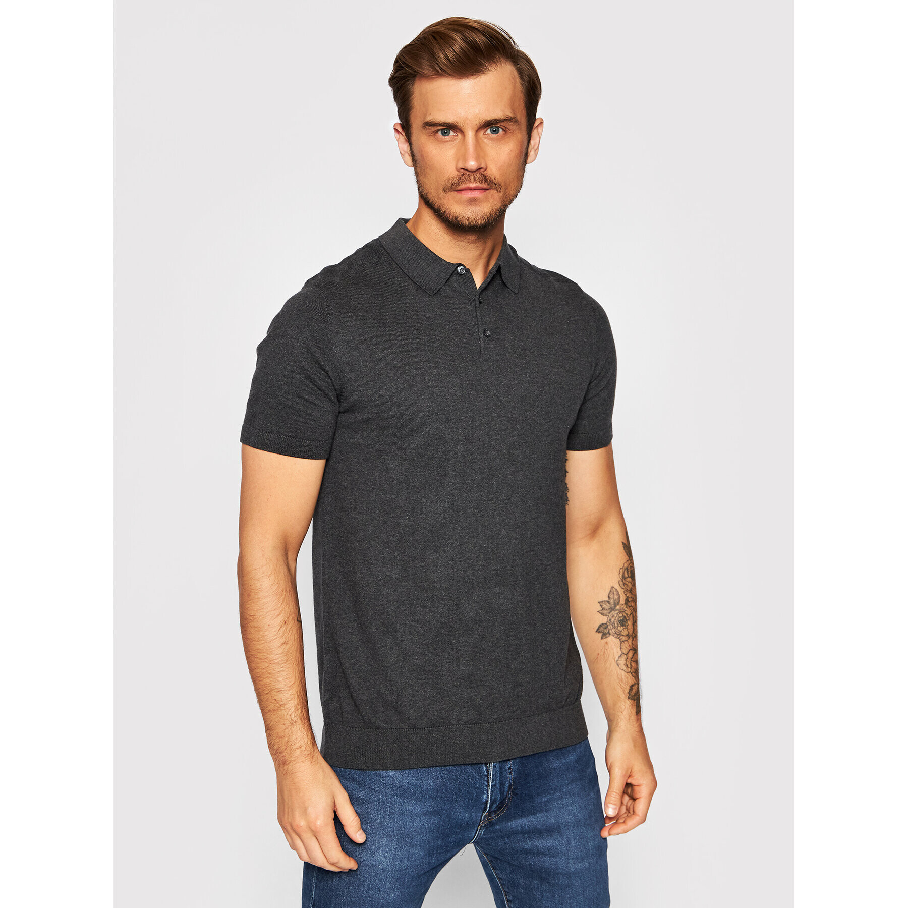 Selected Homme Tricou polo Berg 16074685 Gri Regular Fit - Pled.ro