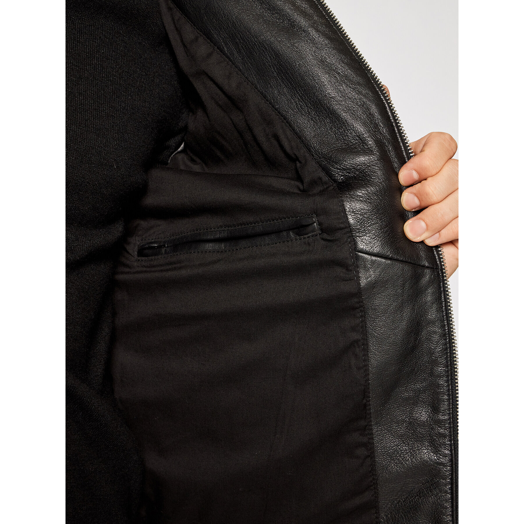 Serge Pariente Geacă de piele Biker Negru Regular Fit - Pled.ro