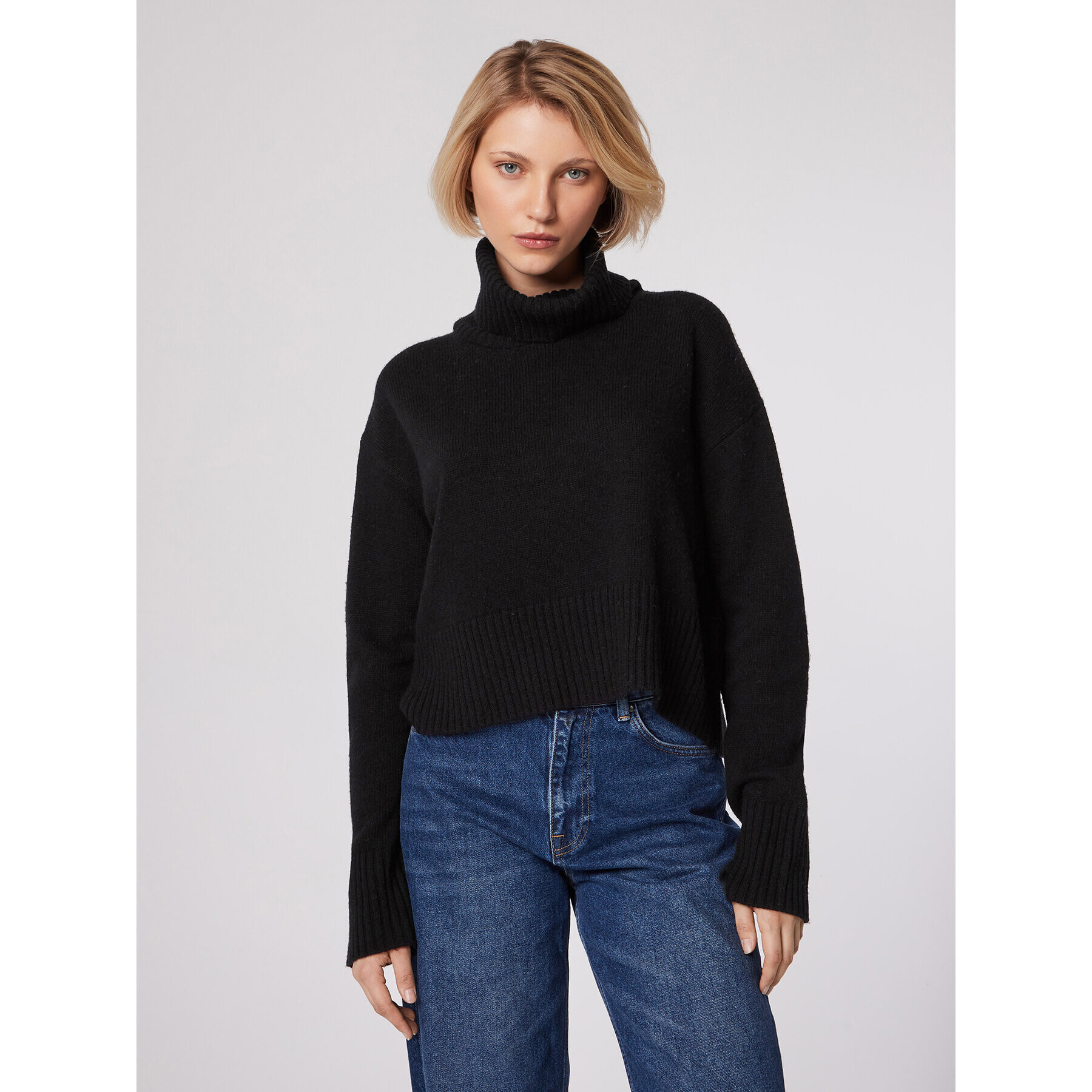 Simple Bluză cu gât SWD513-01 Negru Relaxed Fit - Pled.ro