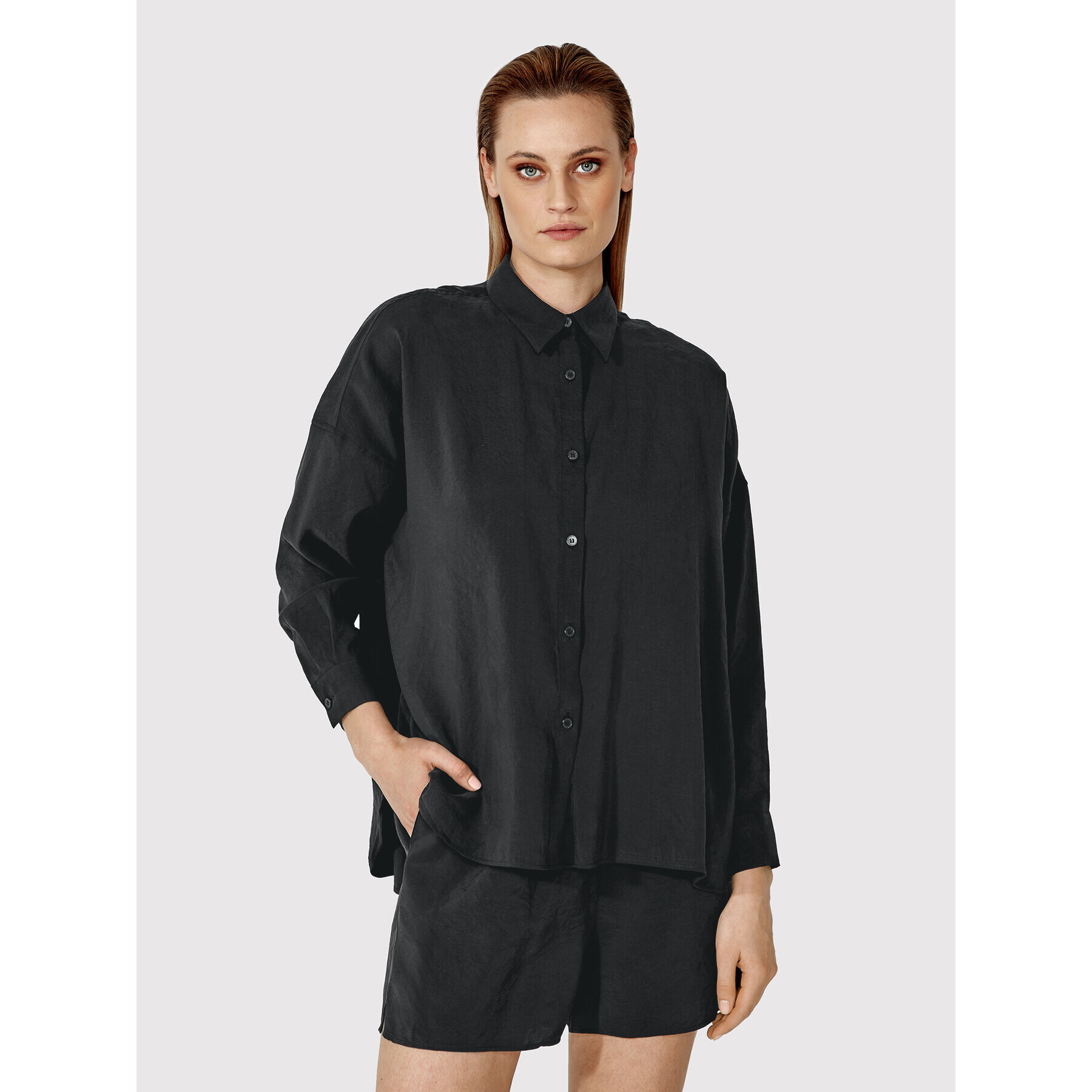 Simple Cămașă KOD004 Negru Relaxed Fit - Pled.ro