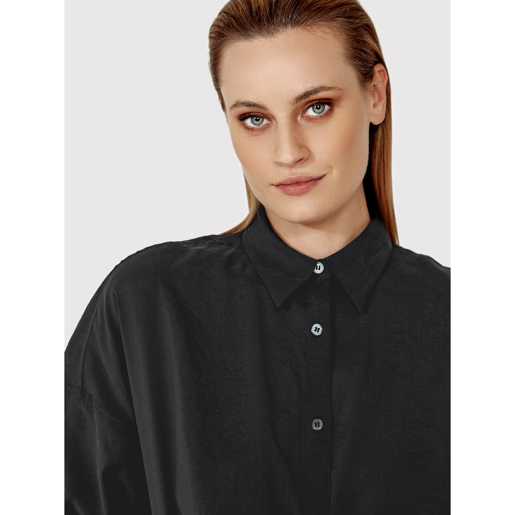 Simple Cămașă KOD004 Negru Relaxed Fit - Pled.ro