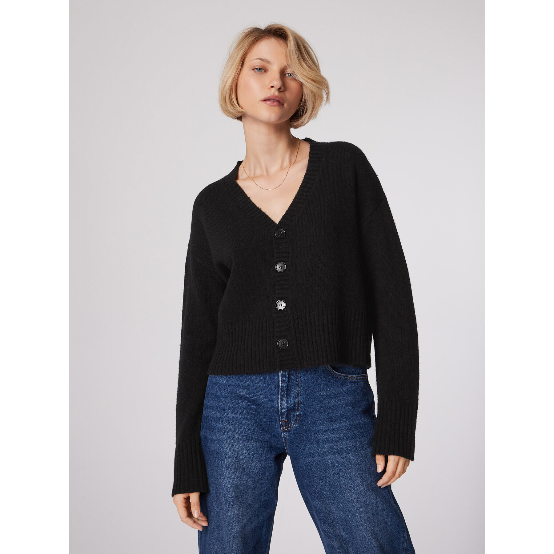 Simple Cardigan SWD512-01 Negru Relaxed Fit - Pled.ro