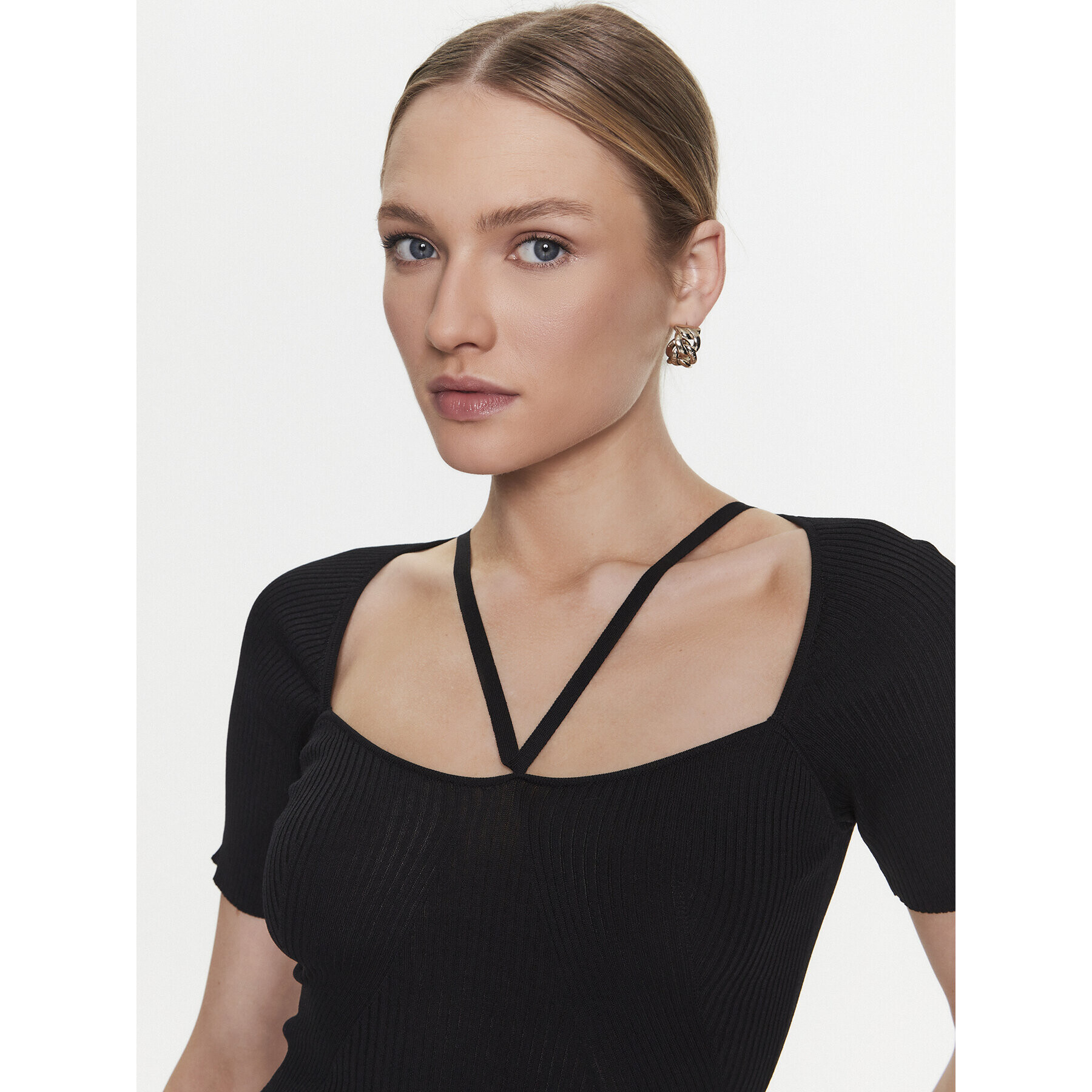 Simple Rochie tricotată SUD003 Negru Slim Fit - Pled.ro