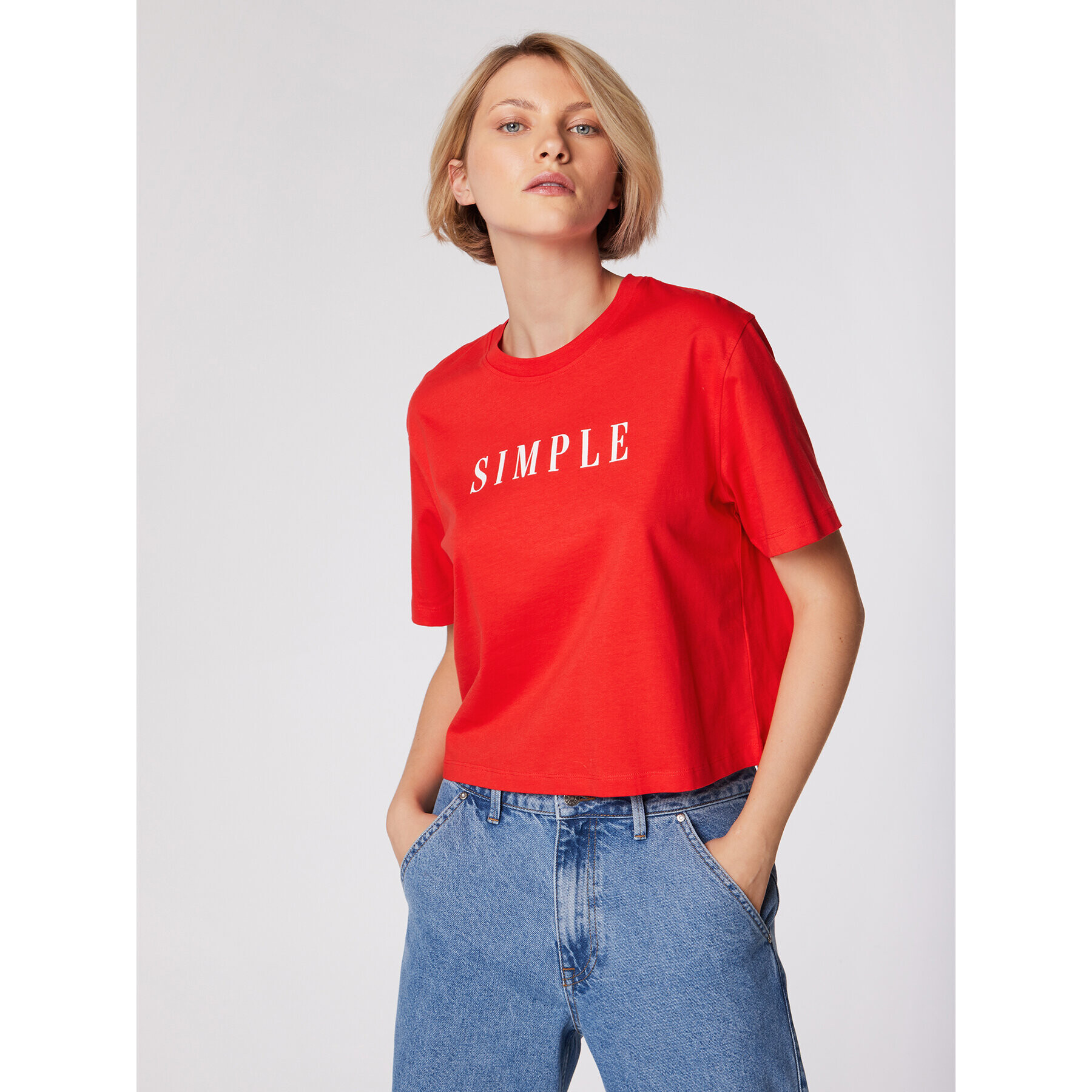 Simple Tricou TSD501 Roșu Cropped Fit - Pled.ro