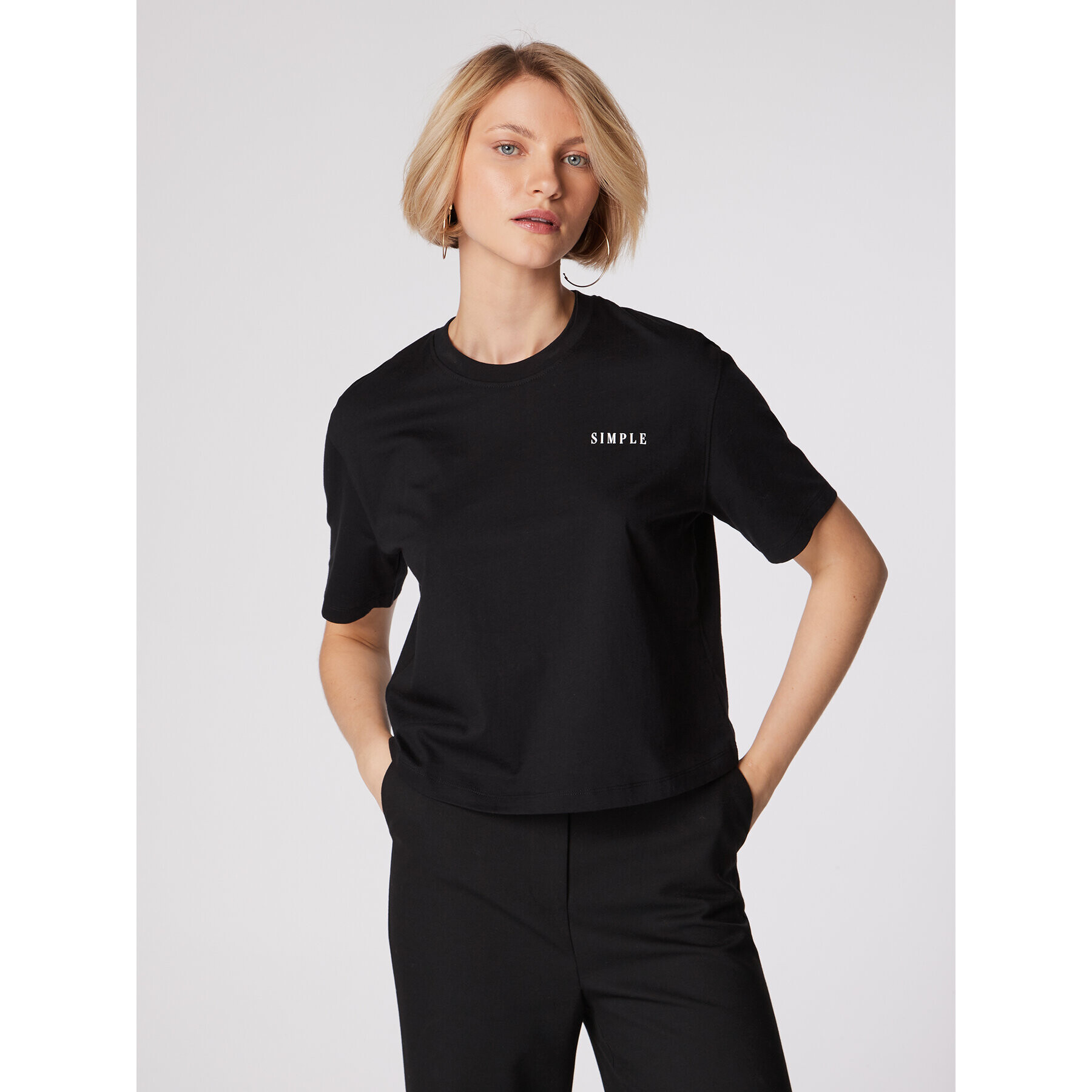 Simple Tricou TSD551-01 Negru Relaxed Fit - Pled.ro