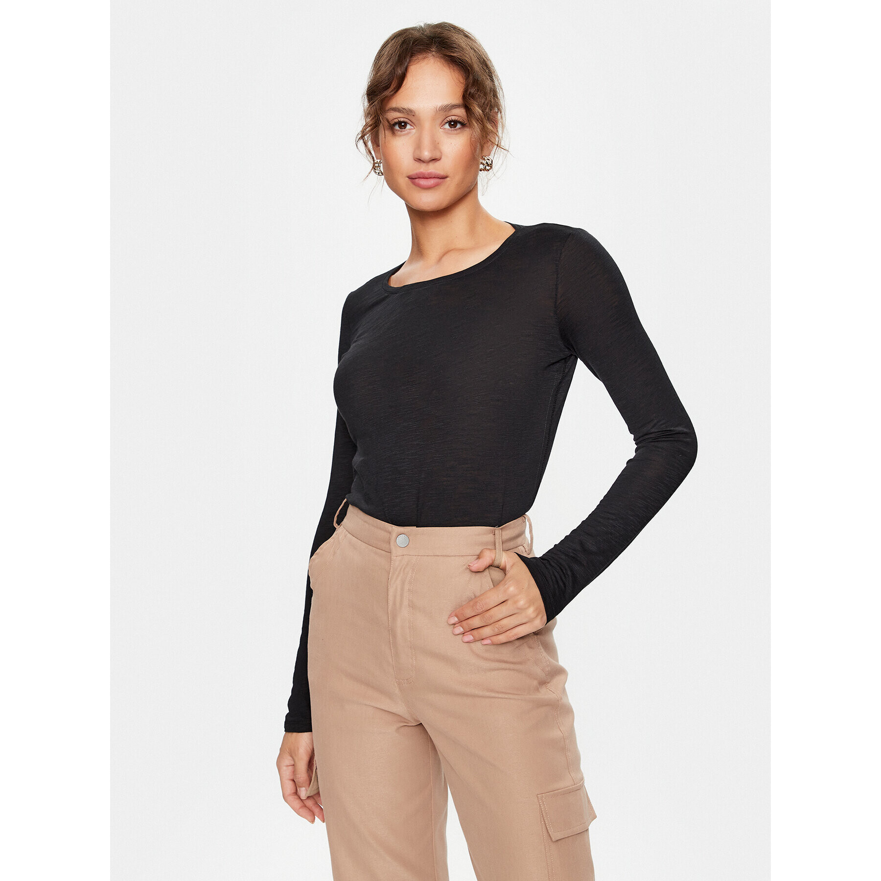 Sisley Bluză 3FD4L119S Negru Regular Fit - Pled.ro