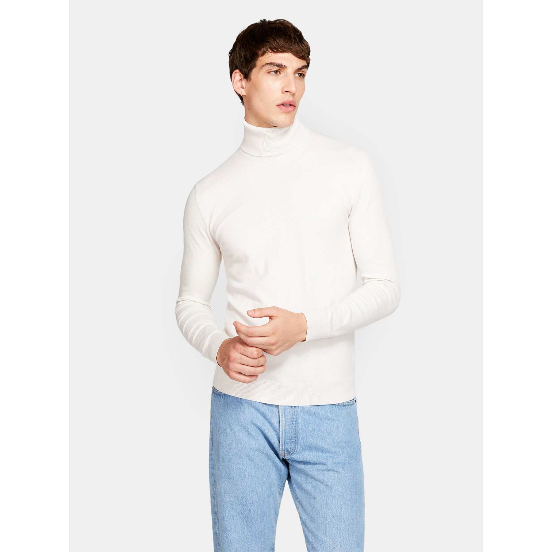 Sisley Bluză cu gât 10F2S2244 Bej Slim Fit - Pled.ro