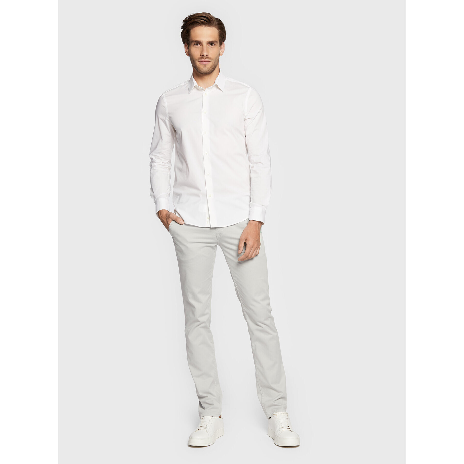 Sisley Cămașă 5CNX5QL19 Alb Slim Fit - Pled.ro