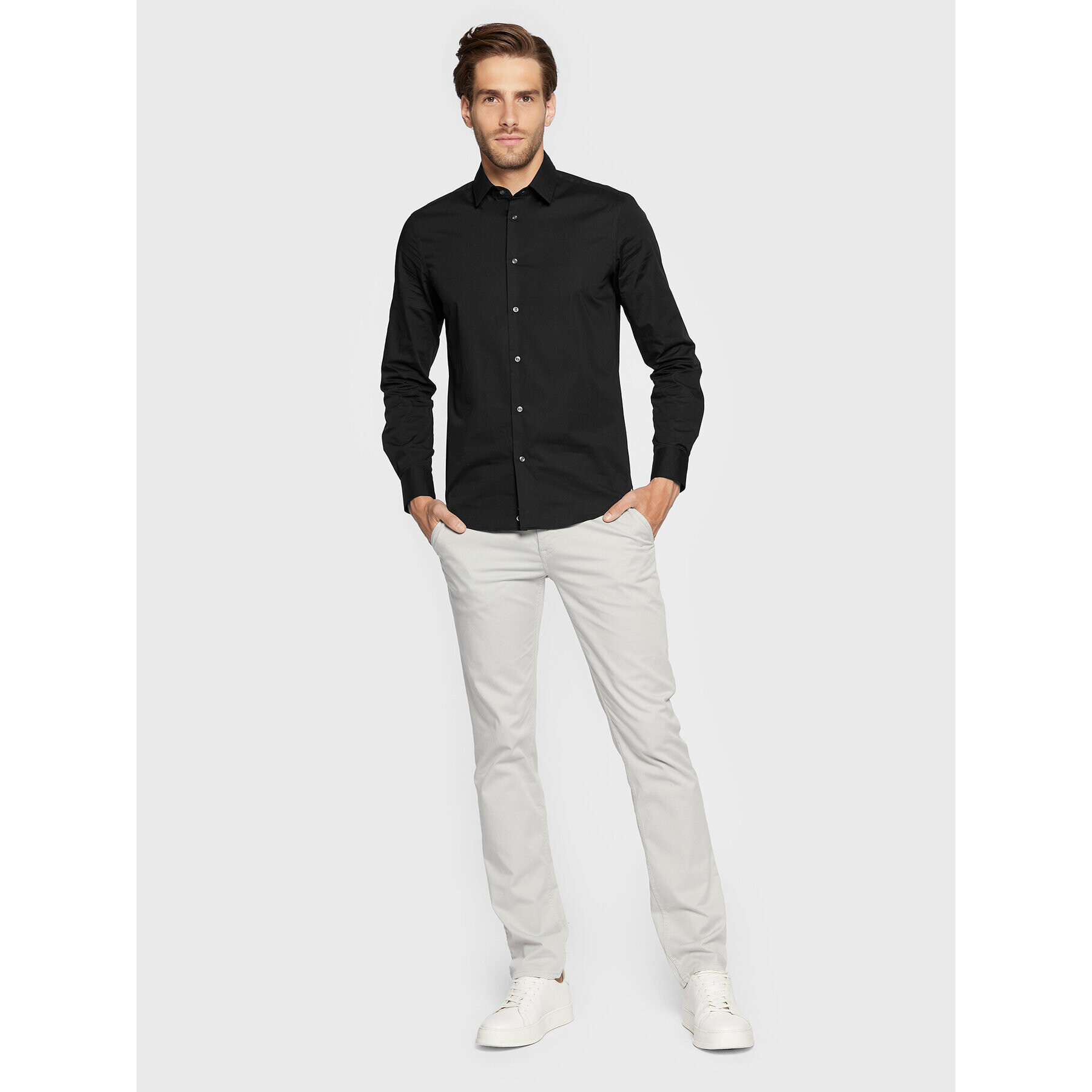 Sisley Cămașă 5CNX5QL19 Negru Slim Fit - Pled.ro