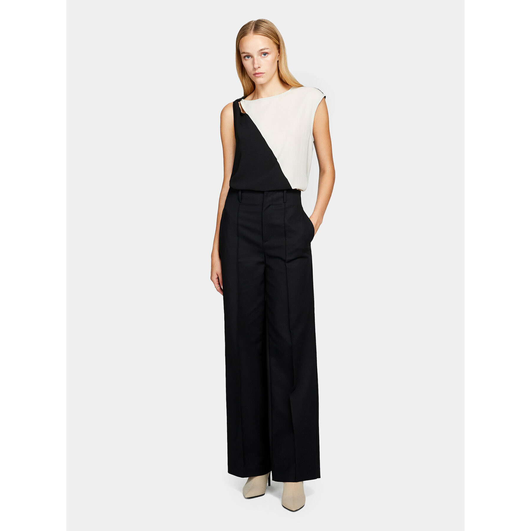 Sisley Pantaloni din material 4ZY7LF03L Negru Wide Leg - Pled.ro