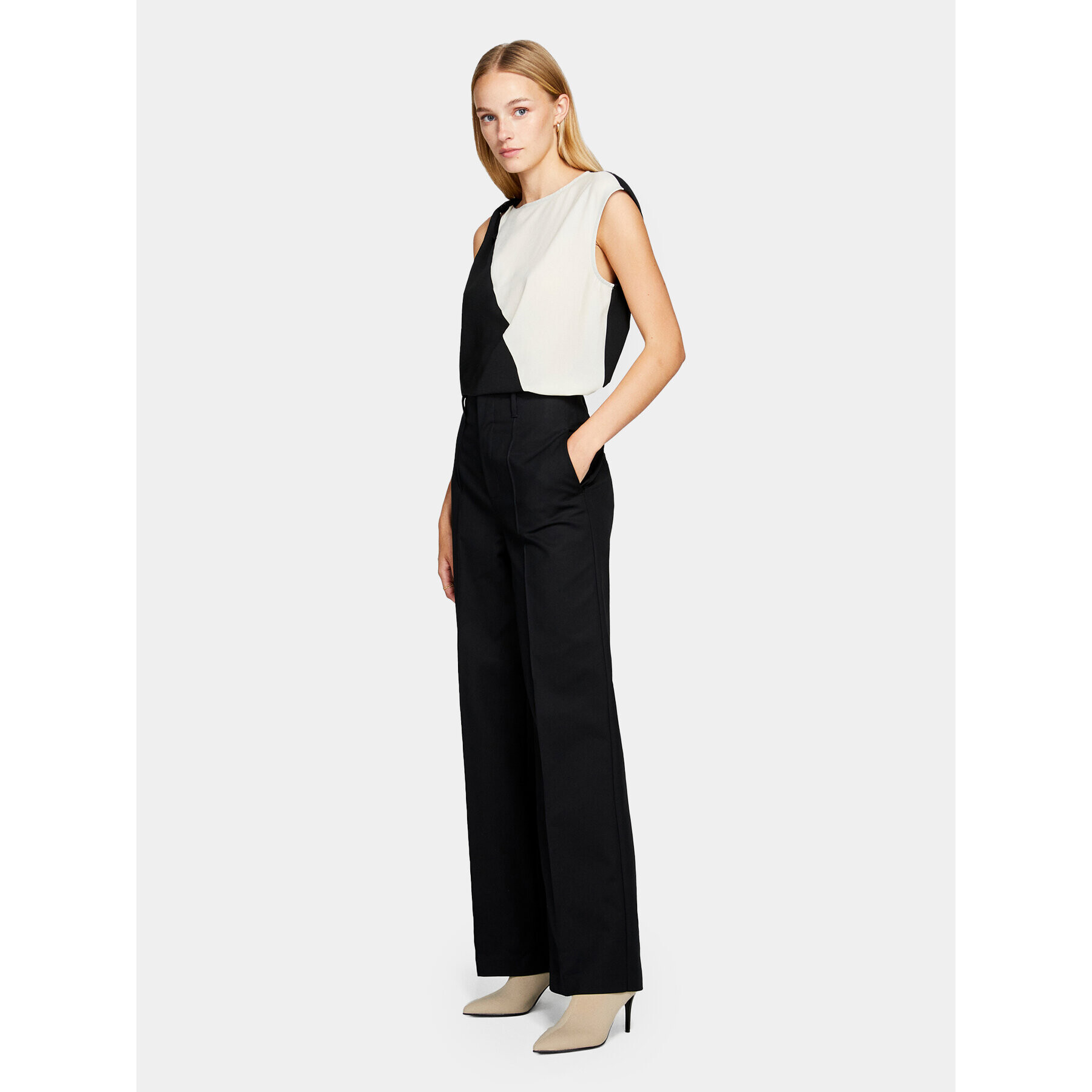 Sisley Pantaloni din material 4ZY7LF03L Negru Wide Leg - Pled.ro