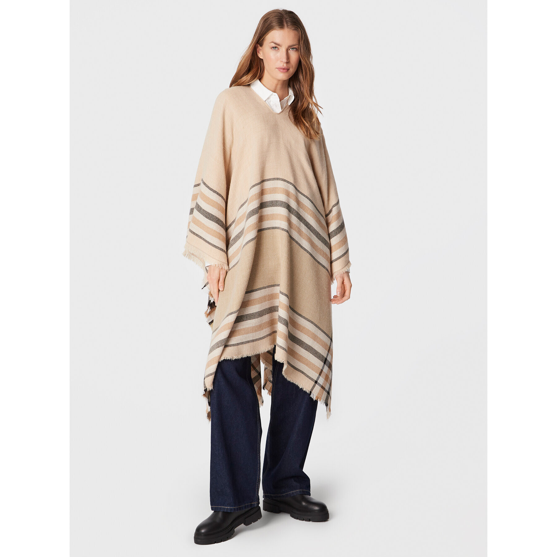 Sisley Poncho 600RWU00X Bej Regular Fit - Pled.ro