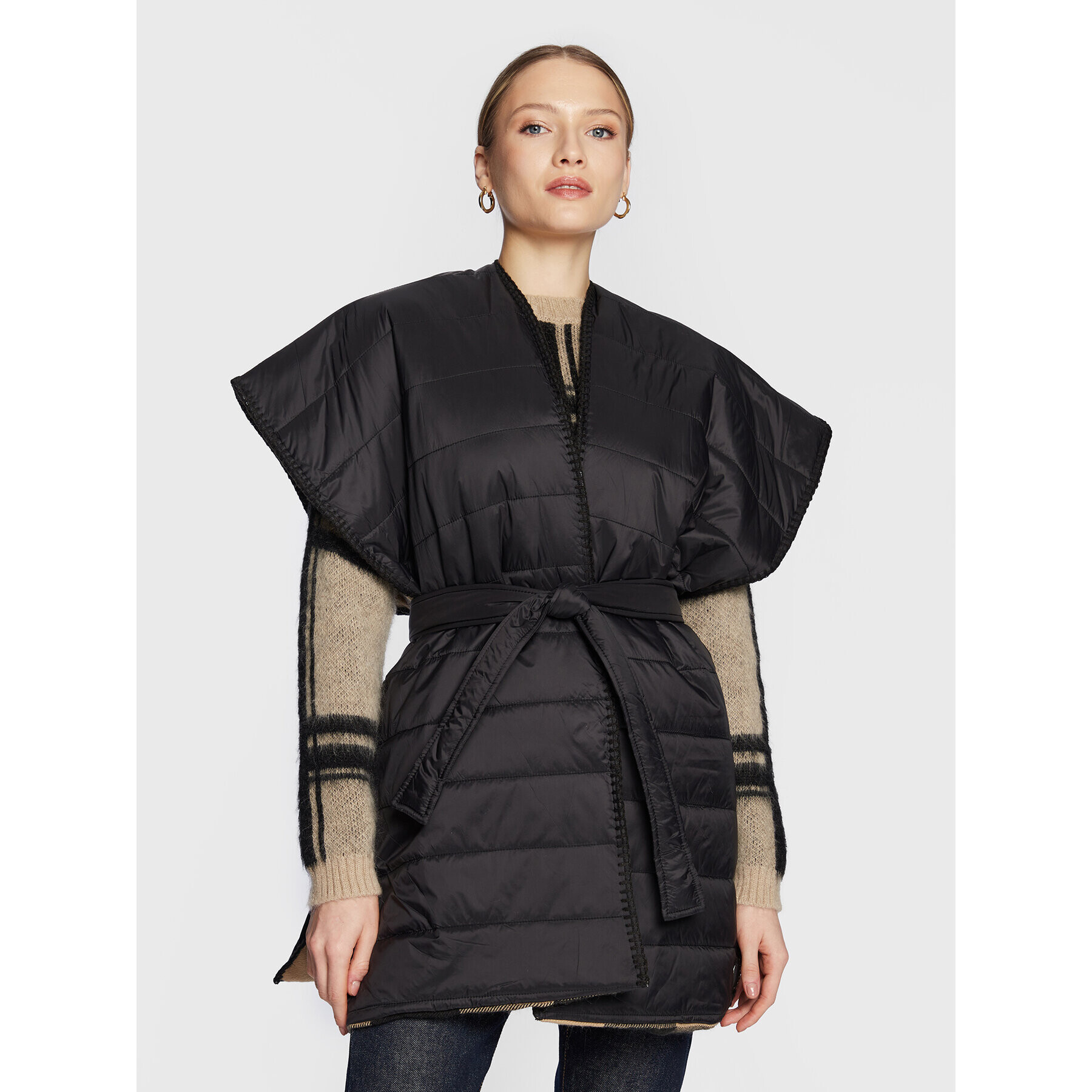 Sisley Poncho 6GETWU00Z Negru - Pled.ro