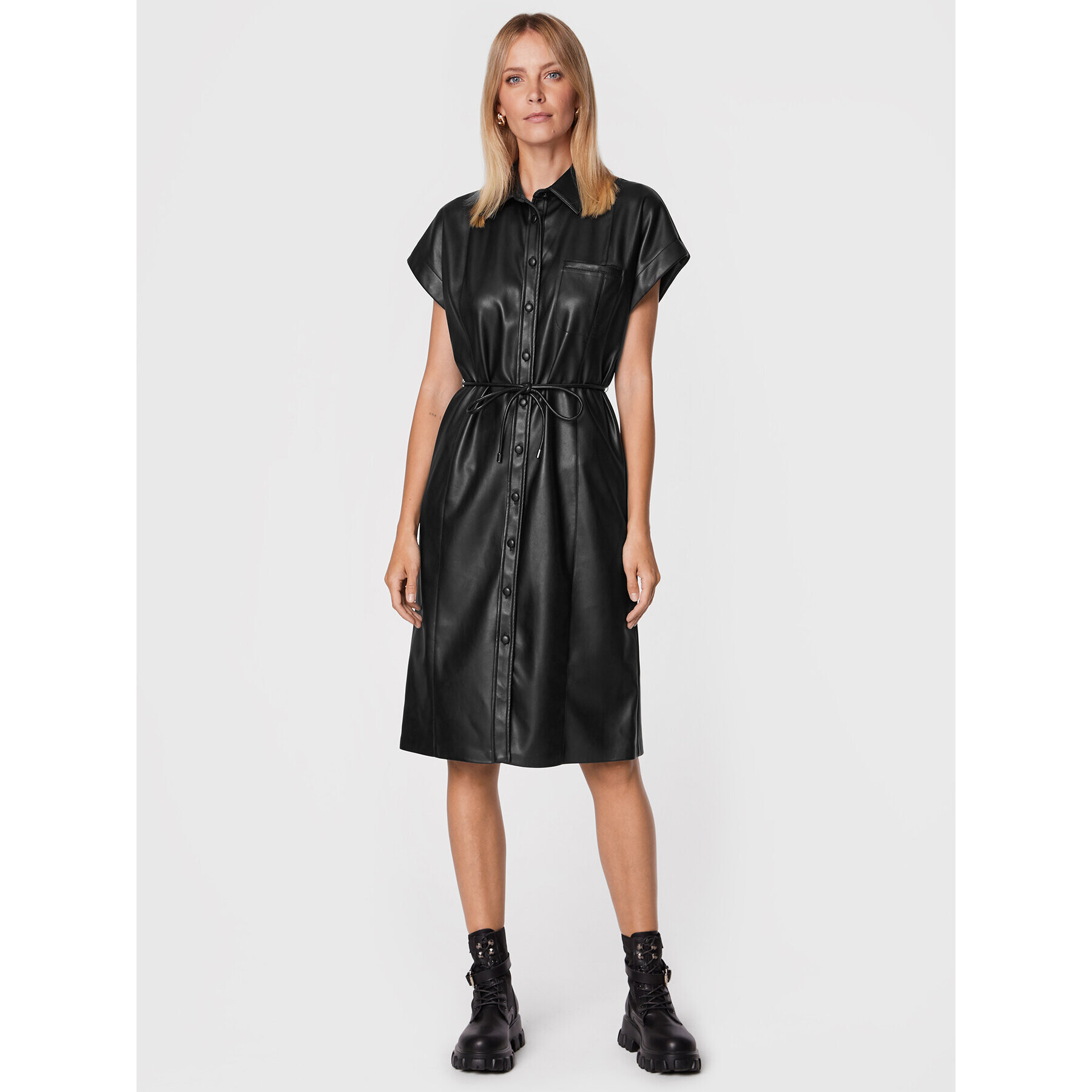 Sisley Rochie din imitație de piele 4MTMLV01Q Negru Regular Fit - Pled.ro