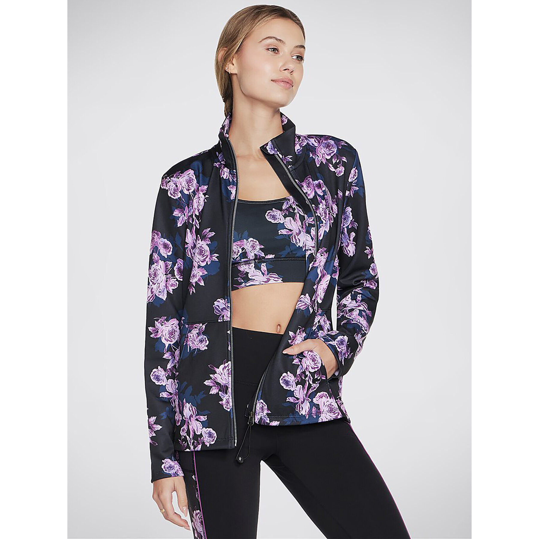 Skechers Geacă fără fermoar Skechcloud Winter Bloom Jacket JA3 Negru Regular Fit - Pled.ro