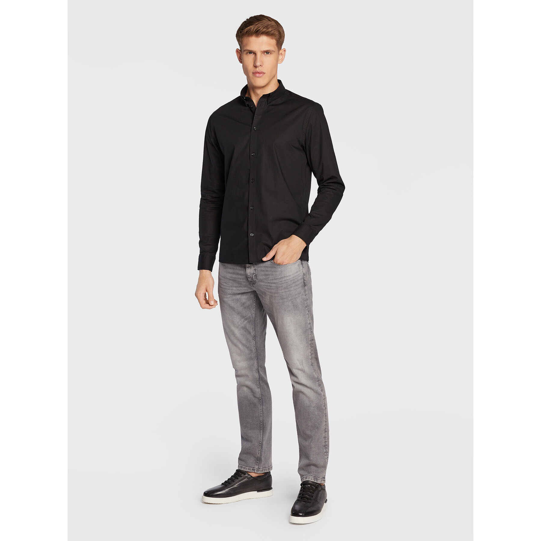 Solid Cămașă 21103247 Negru Slim Fit - Pled.ro