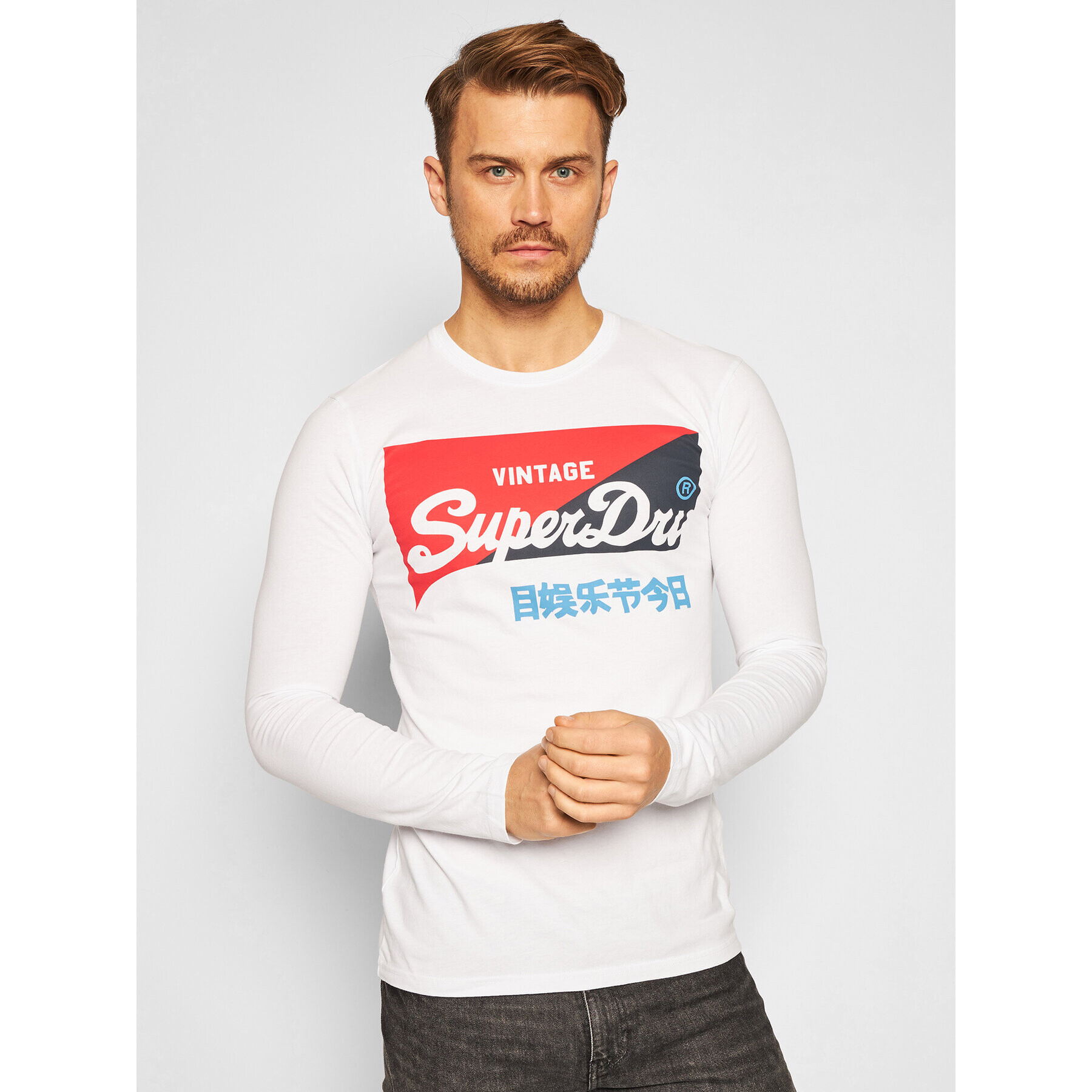 Superdry Longsleeve Vl O Primary Ls Top M6010155A Alb Regular Fit - Pled.ro