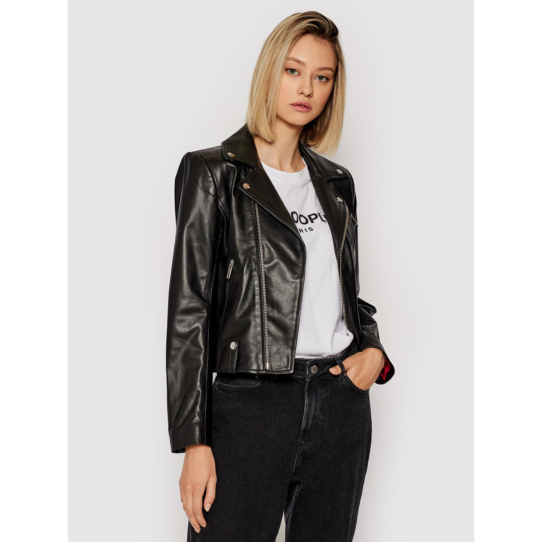 The Kooples Geacă de piele Permanent FCUI19009K Negru Regular Fit - Pled.ro