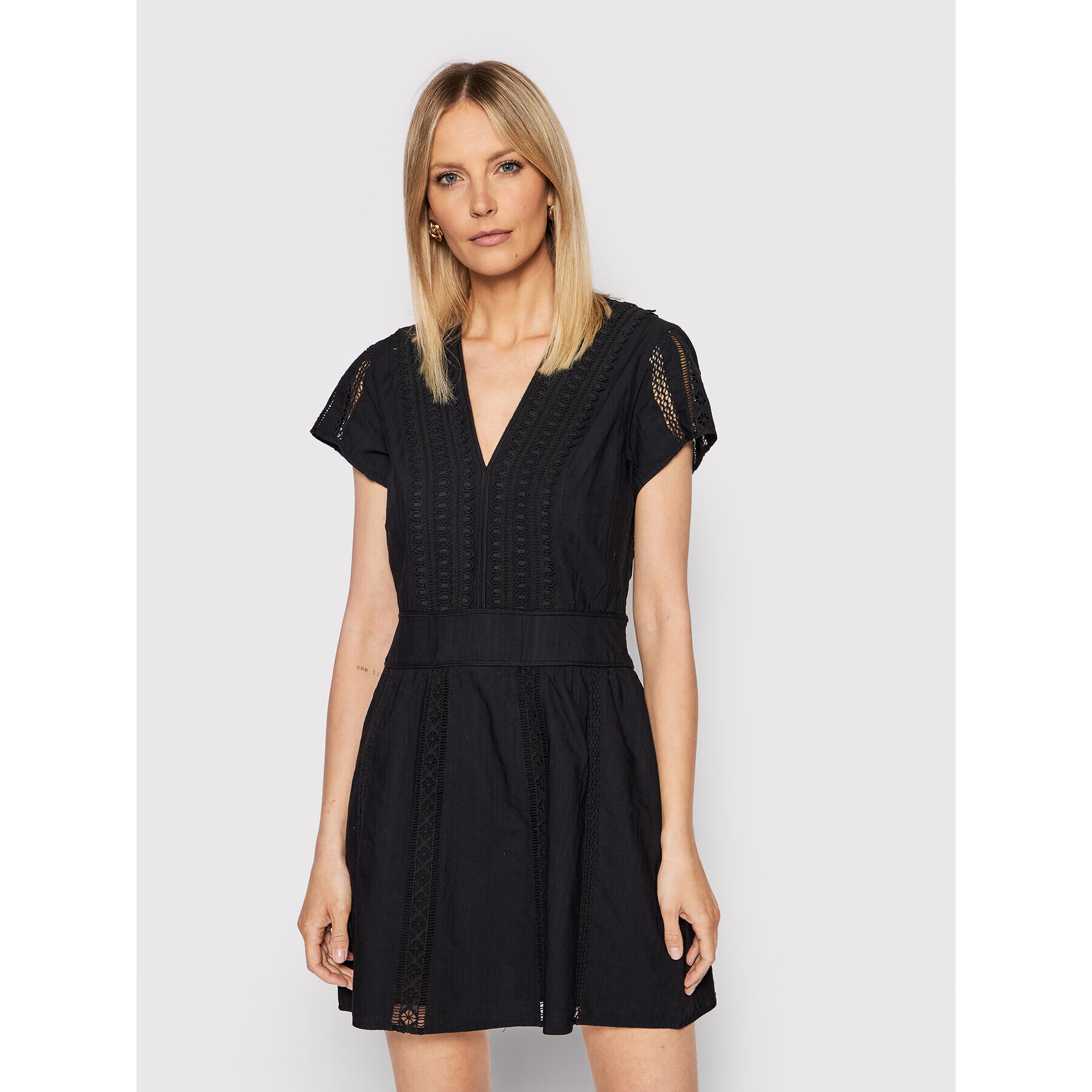 The Kooples Rochie de zi English Embroidery FROB24100K Negru Regular Fit - Pled.ro