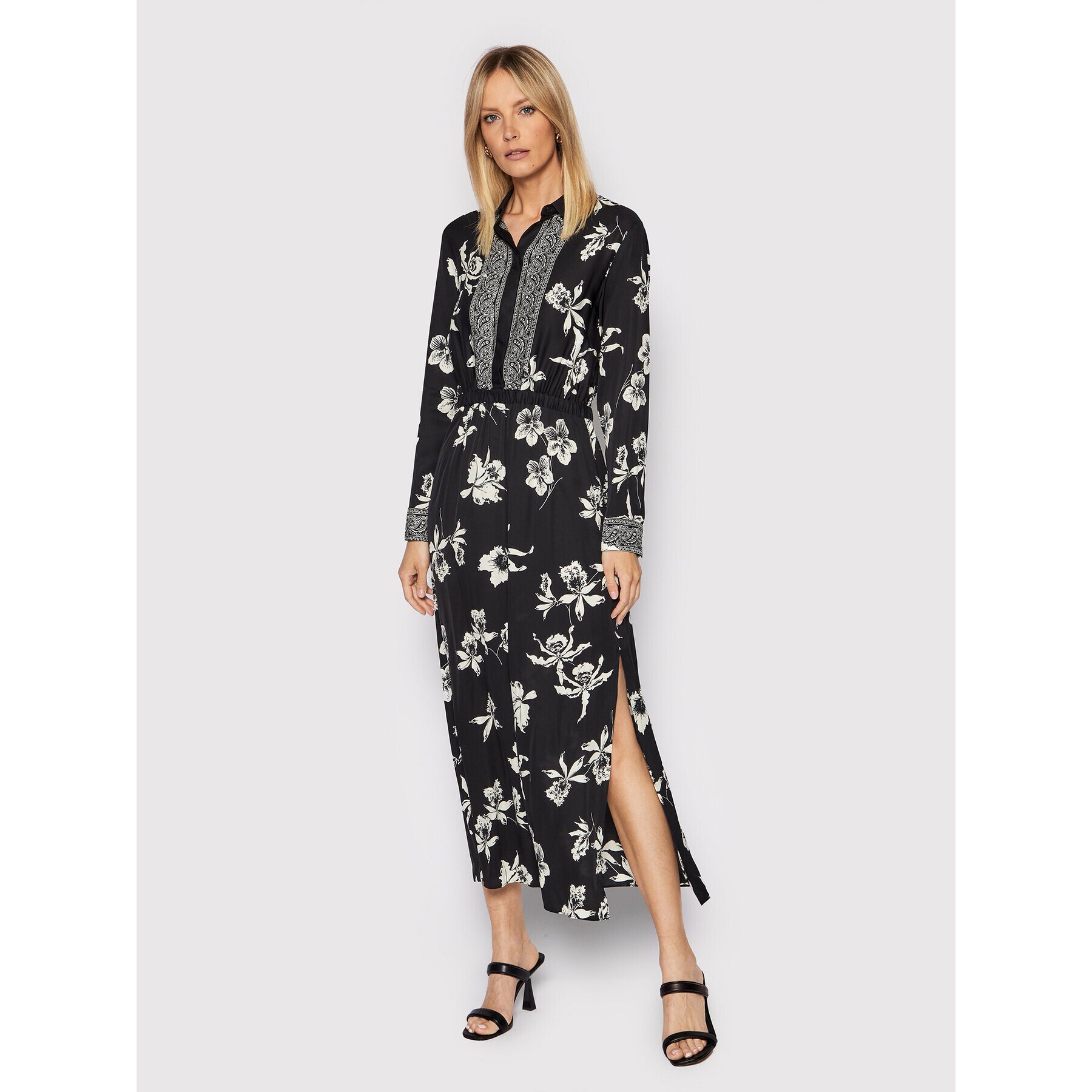 The Kooples Rochie tip cămașă Orchid Scarf FROB24116K Negru Regular Fit - Pled.ro