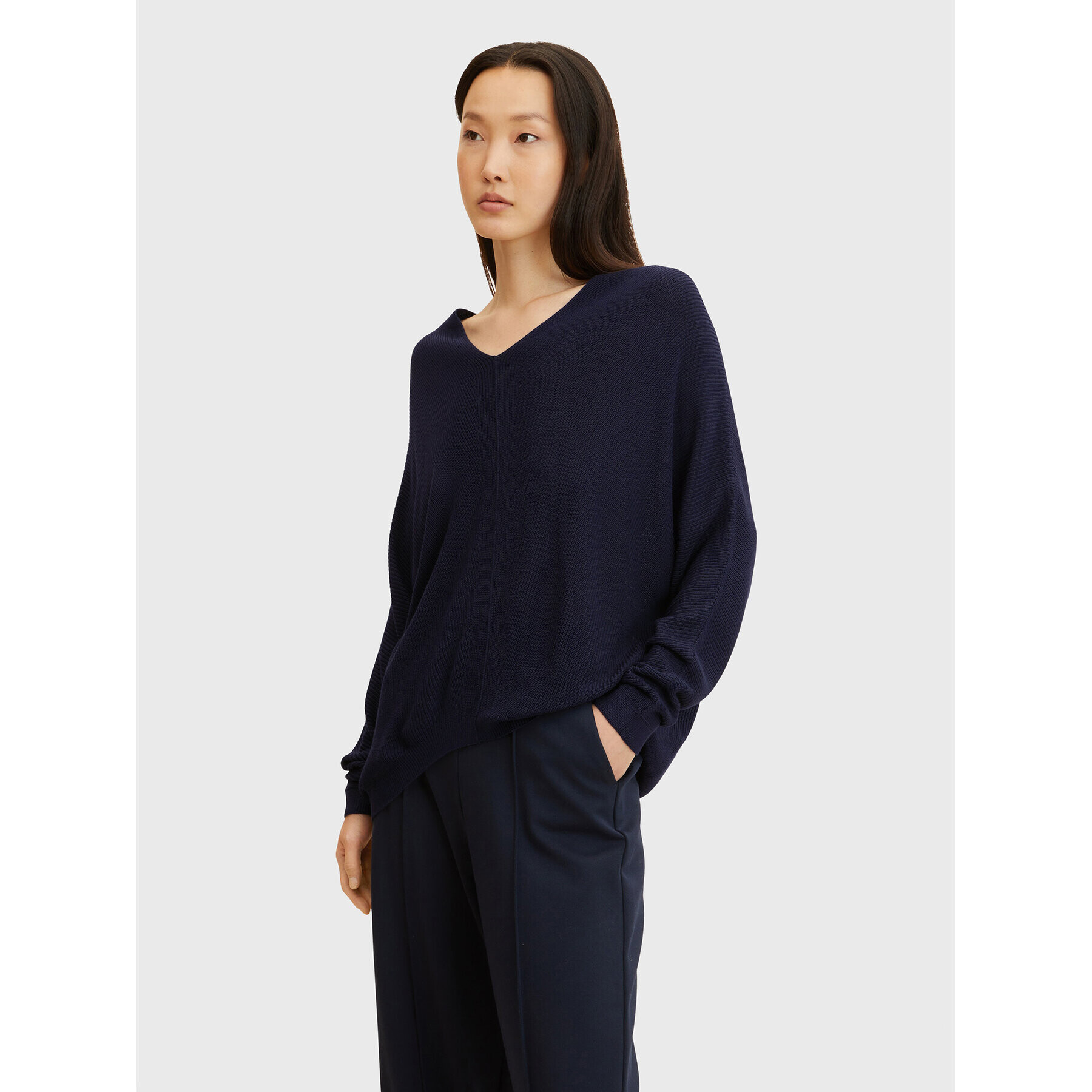 Tom Tailor Pulover 1032593 Bleumarin Relaxed Fit - Pled.ro