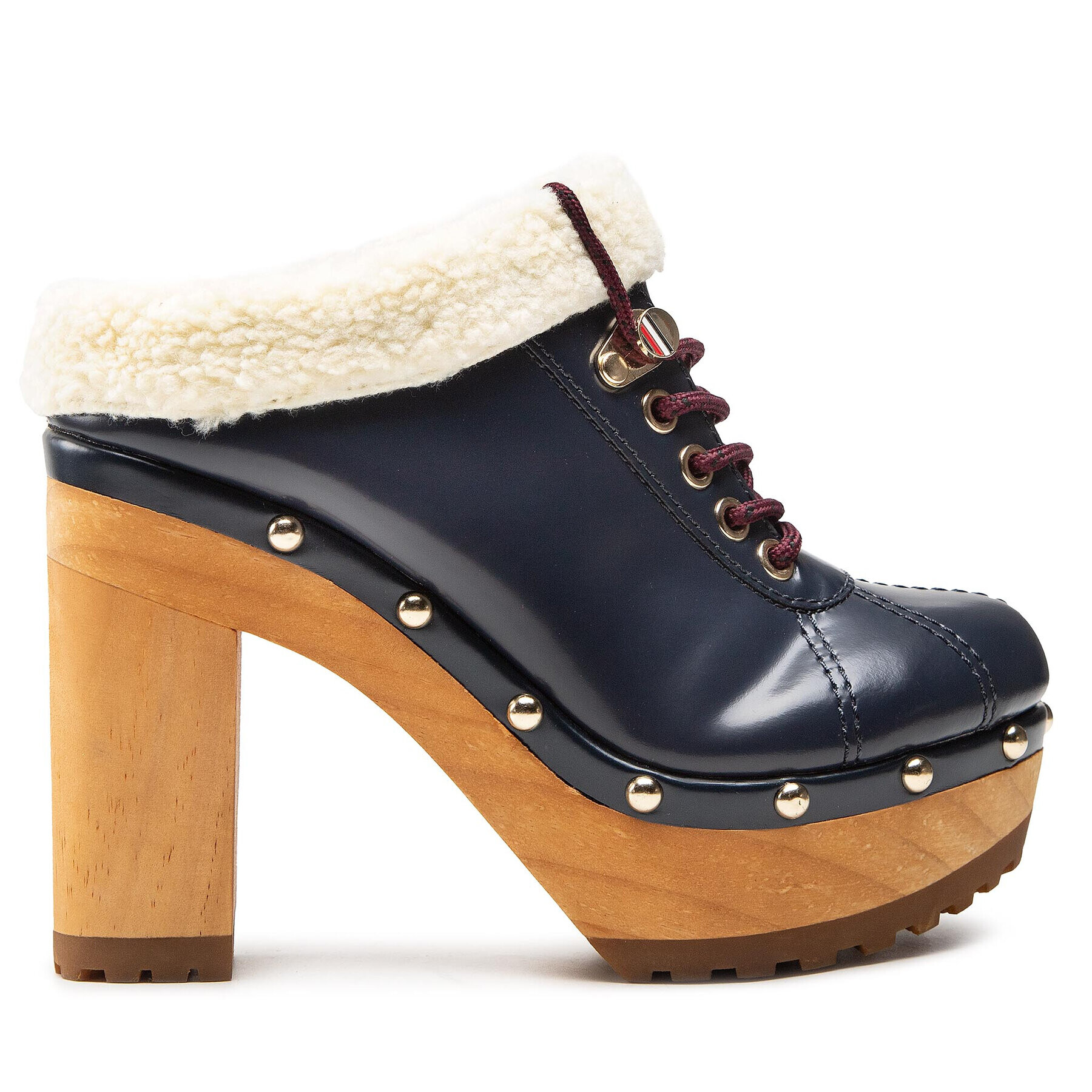 Tommy Hilfiger Șlapi High Heel Clog Mule Monogram FW0FW06884 Bleumarin - Pled.ro