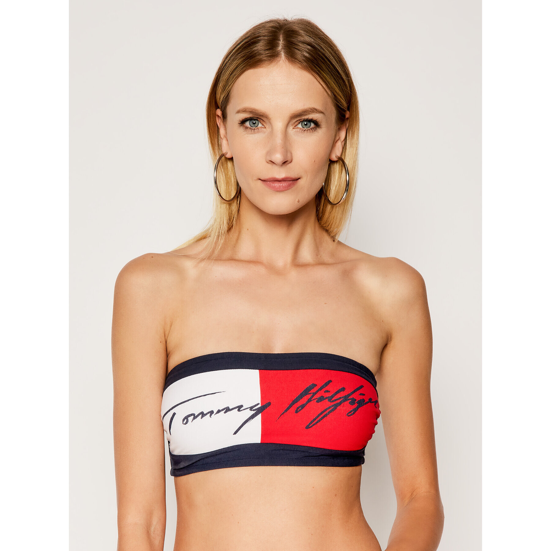 Tommy Hilfiger Bikini partea de sus Bandeau Signa Ture UW0UW02245 Colorat - Pled.ro