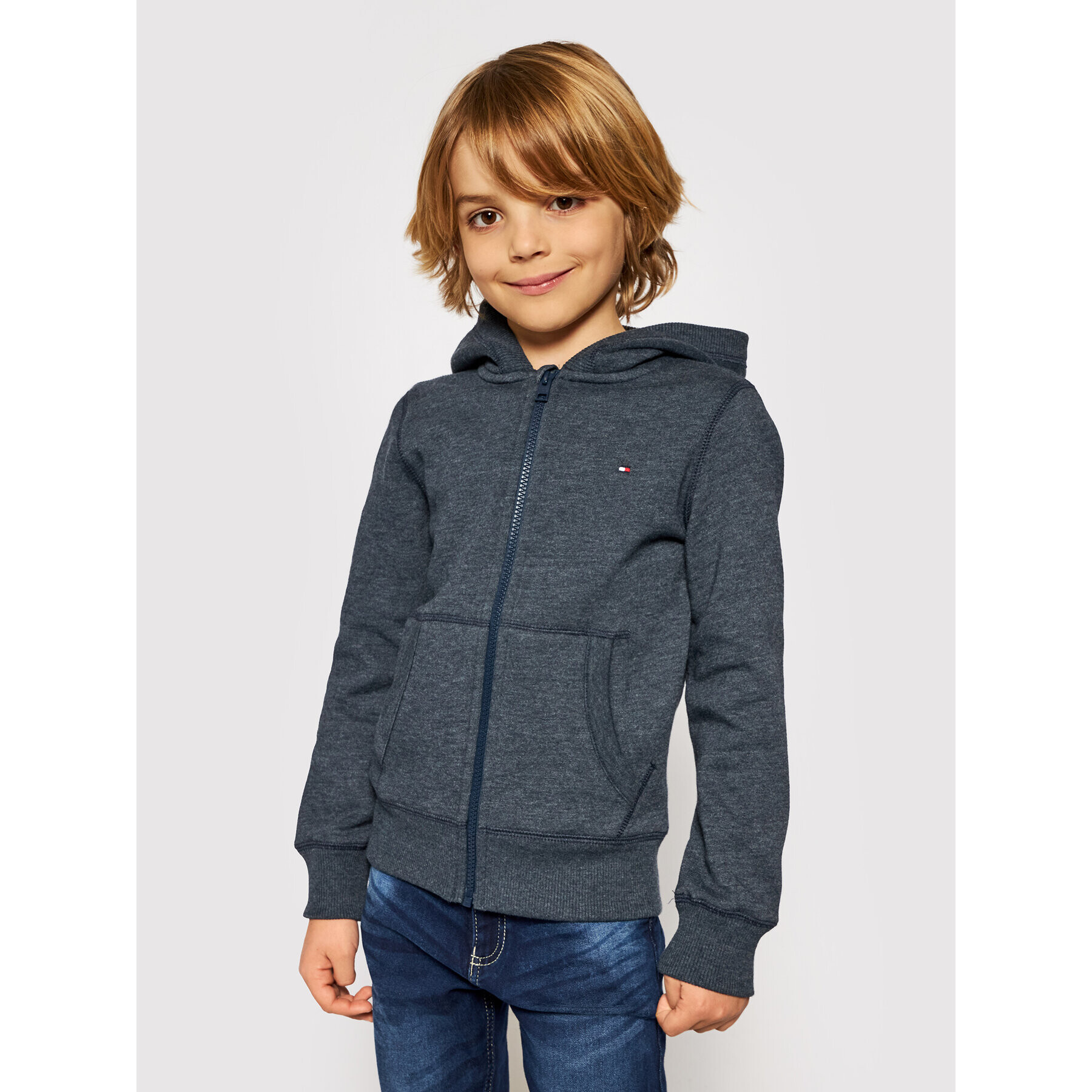 Tommy Hilfiger Bluză Boys Basic Zip Hoodi KB0KB04138 D Gri Regular Fit - Pled.ro