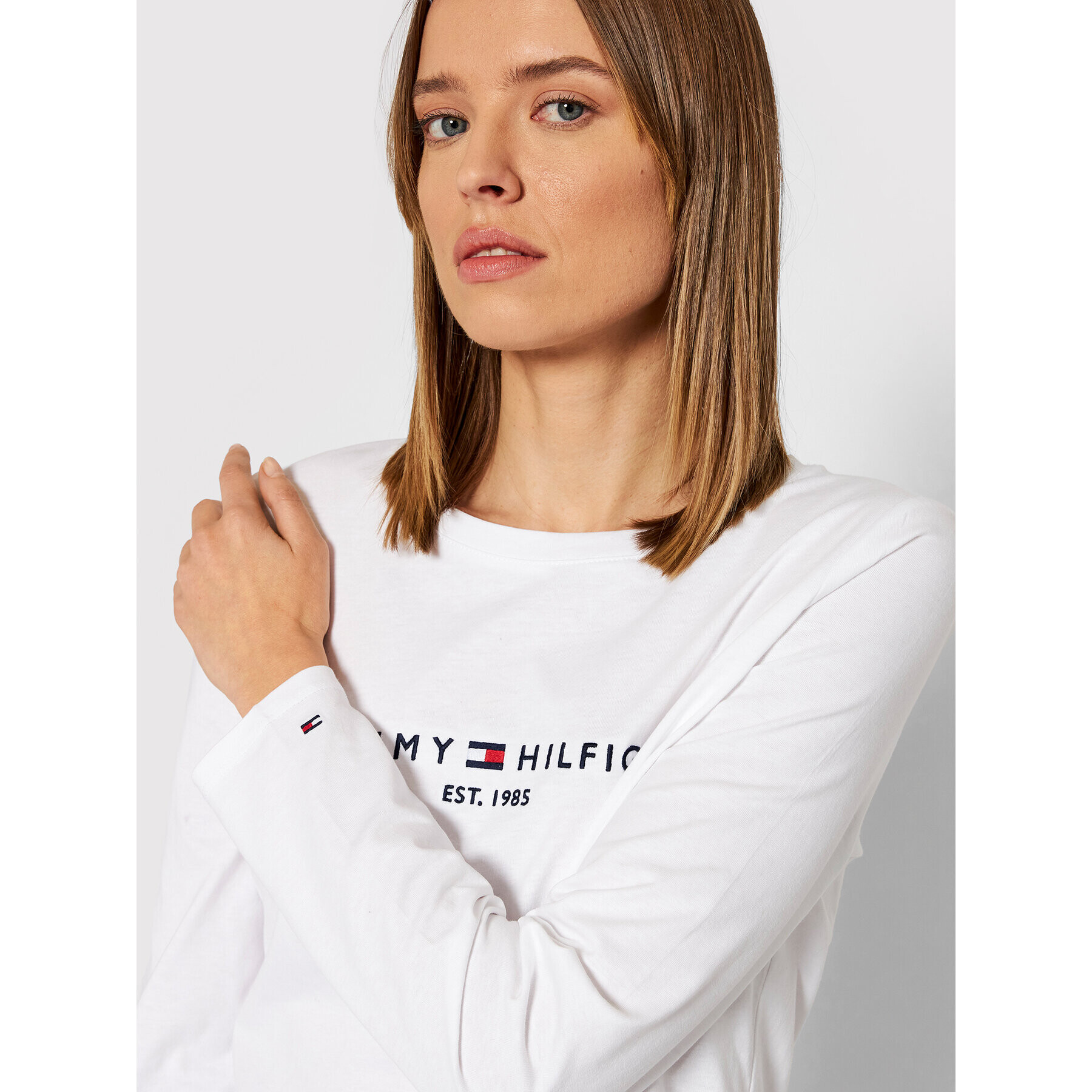 Tommy Hilfiger Bluză C-nk WW0WW30720 Alb Regular Fit - Pled.ro