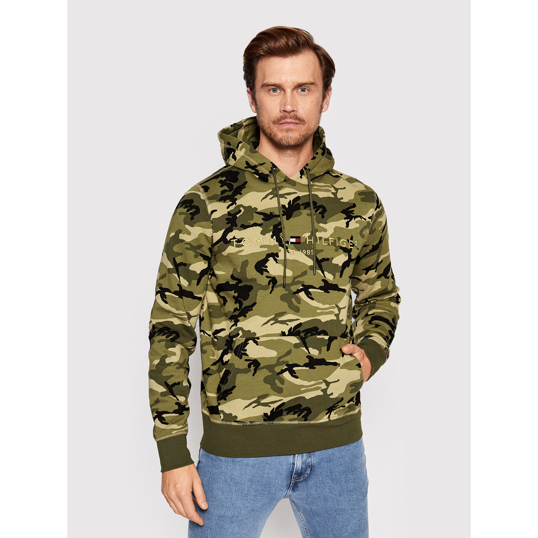 Tommy Hilfiger Bluză Camo Logo MW0MW24151 Verde Regular Fit - Pled.ro