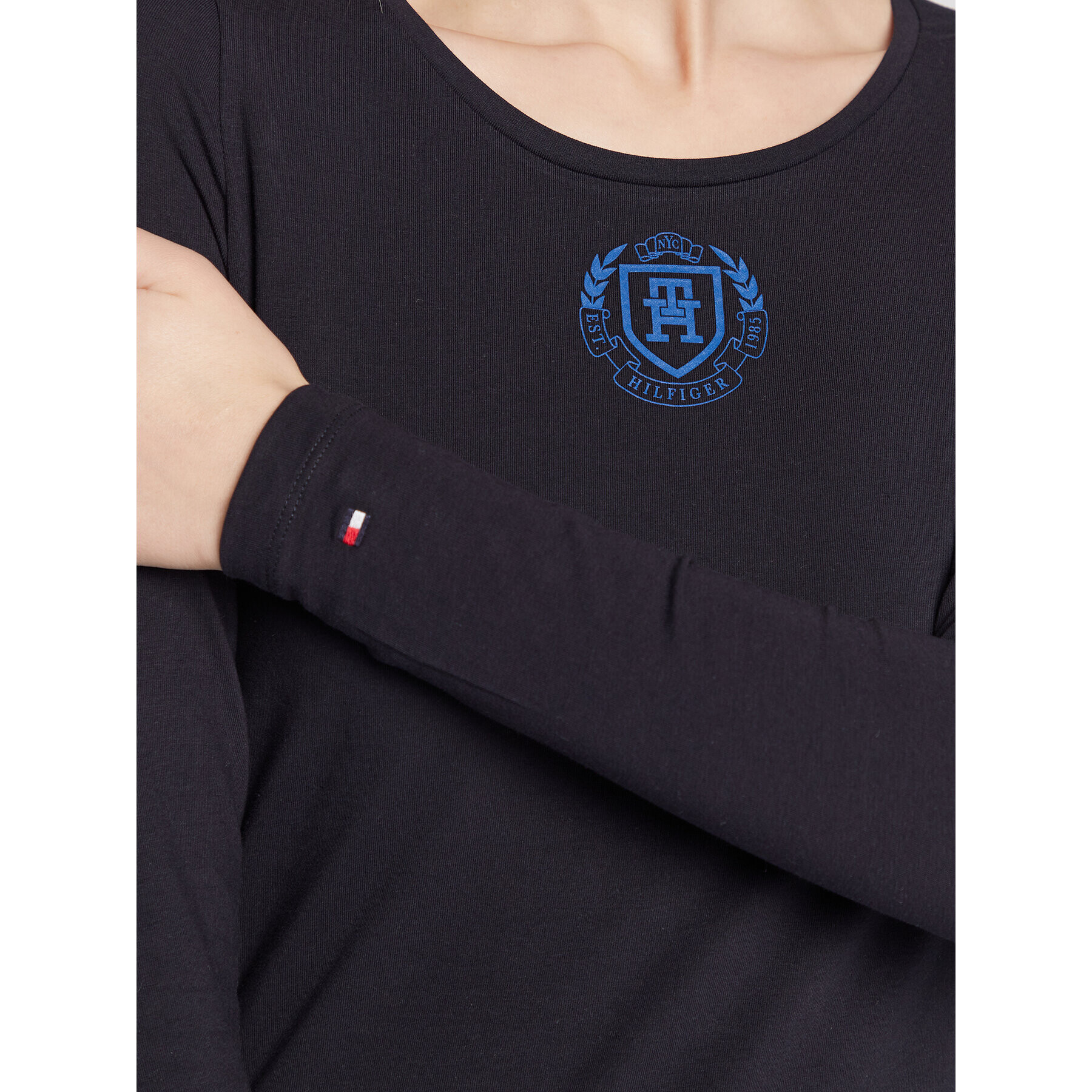 Tommy Hilfiger Bluză Crest WW0WW37205 Bleumarin Slim Fit - Pled.ro