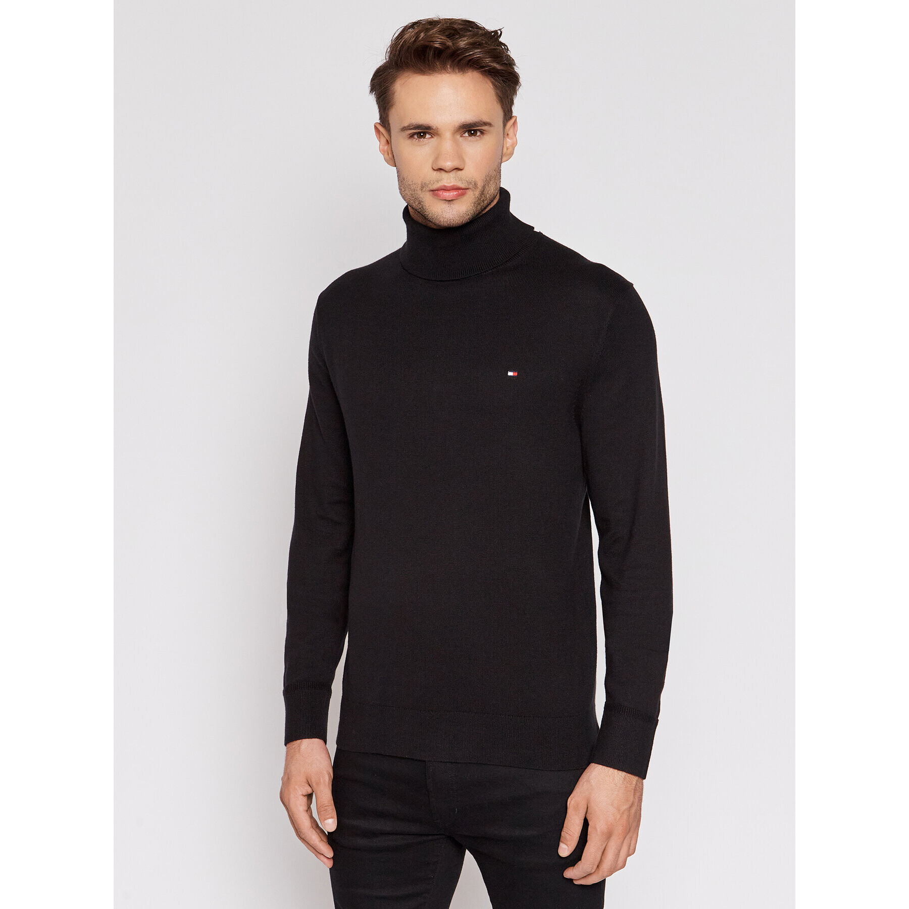 Tommy Hilfiger Bluză cu gât MW0MW15444 Negru Regular Fit - Pled.ro