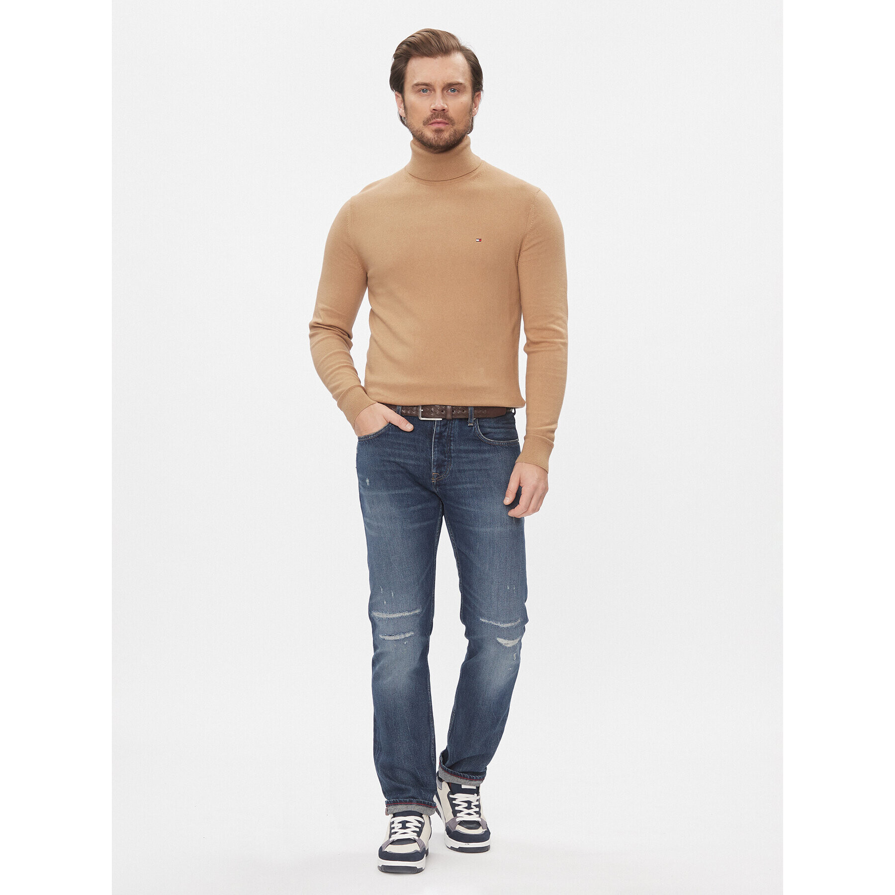 Tommy Hilfiger Bluză cu gât Pima MW0MW28048 Bej Regular Fit - Pled.ro