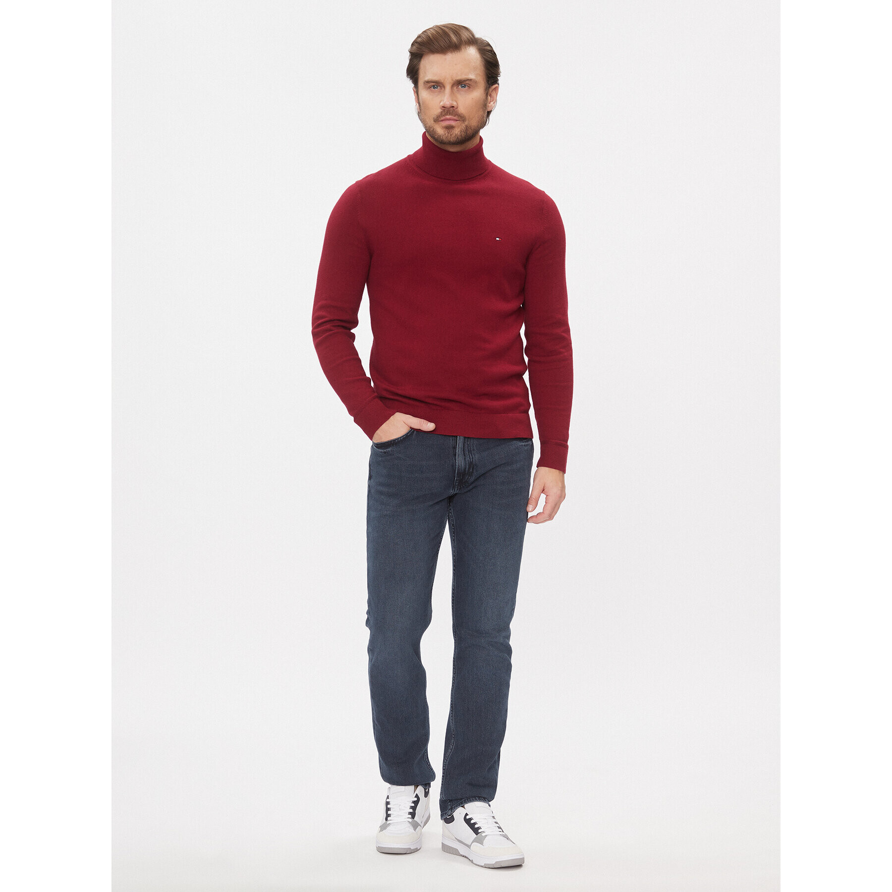 Tommy Hilfiger Bluză cu gât Pima MW0MW28048 Roșu Regular Fit - Pled.ro