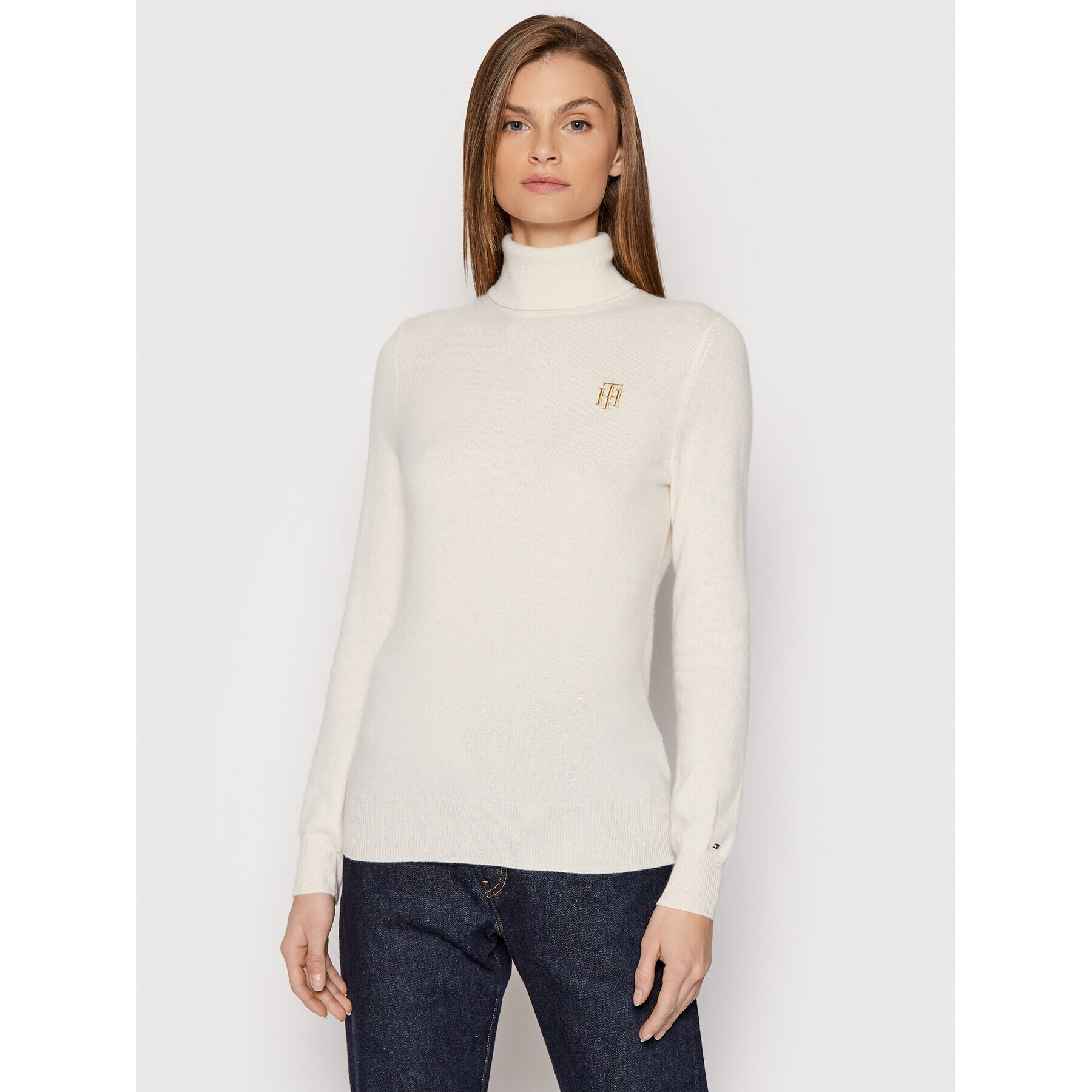 Tommy Hilfiger Bluză cu gât Recycled Cashmere Roll-nk WW0WW31560 Bej Regular Fit - Pled.ro