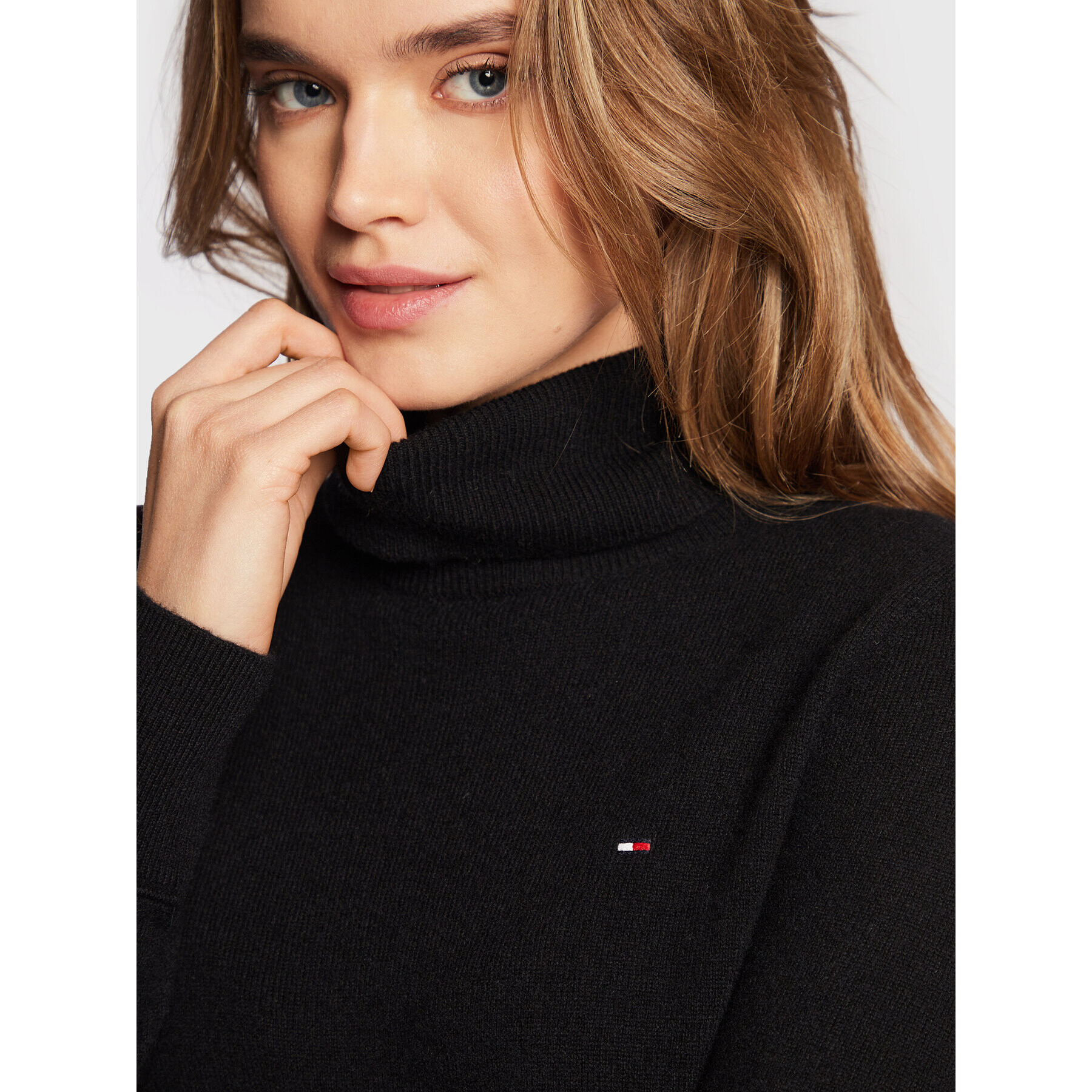 Tommy Hilfiger Bluză cu gât WW0WW35892 Negru Regular Fit - Pled.ro