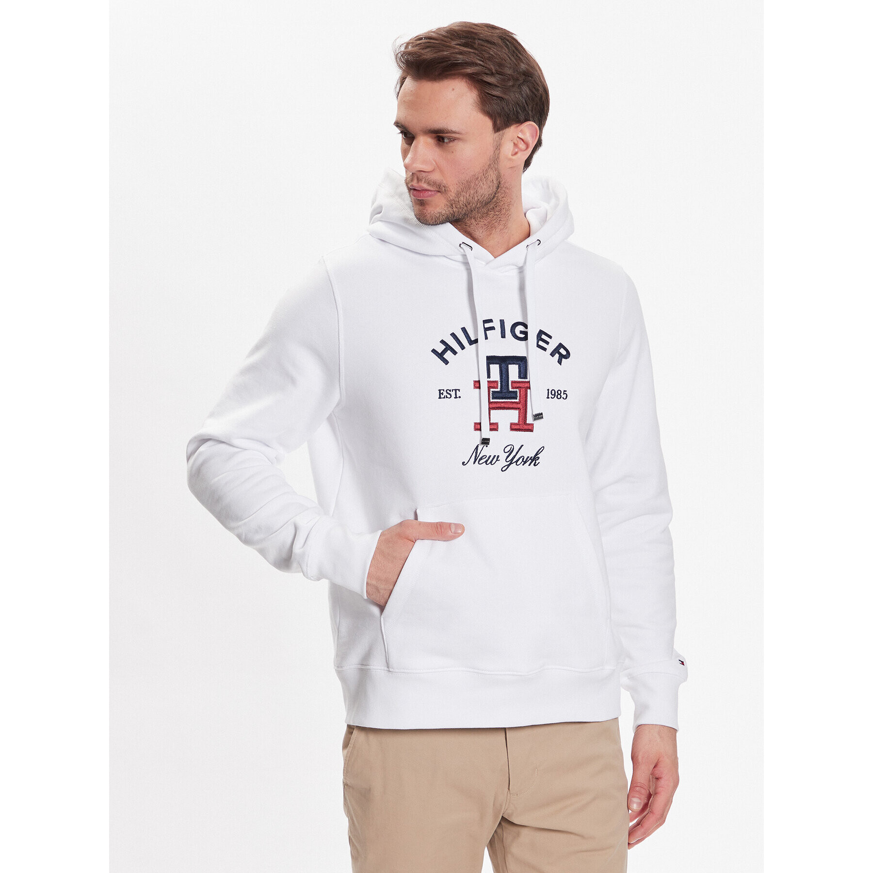 Tommy Hilfiger Bluză Curved Monogram MW0MW30017 Alb Regular Fit - Pled.ro