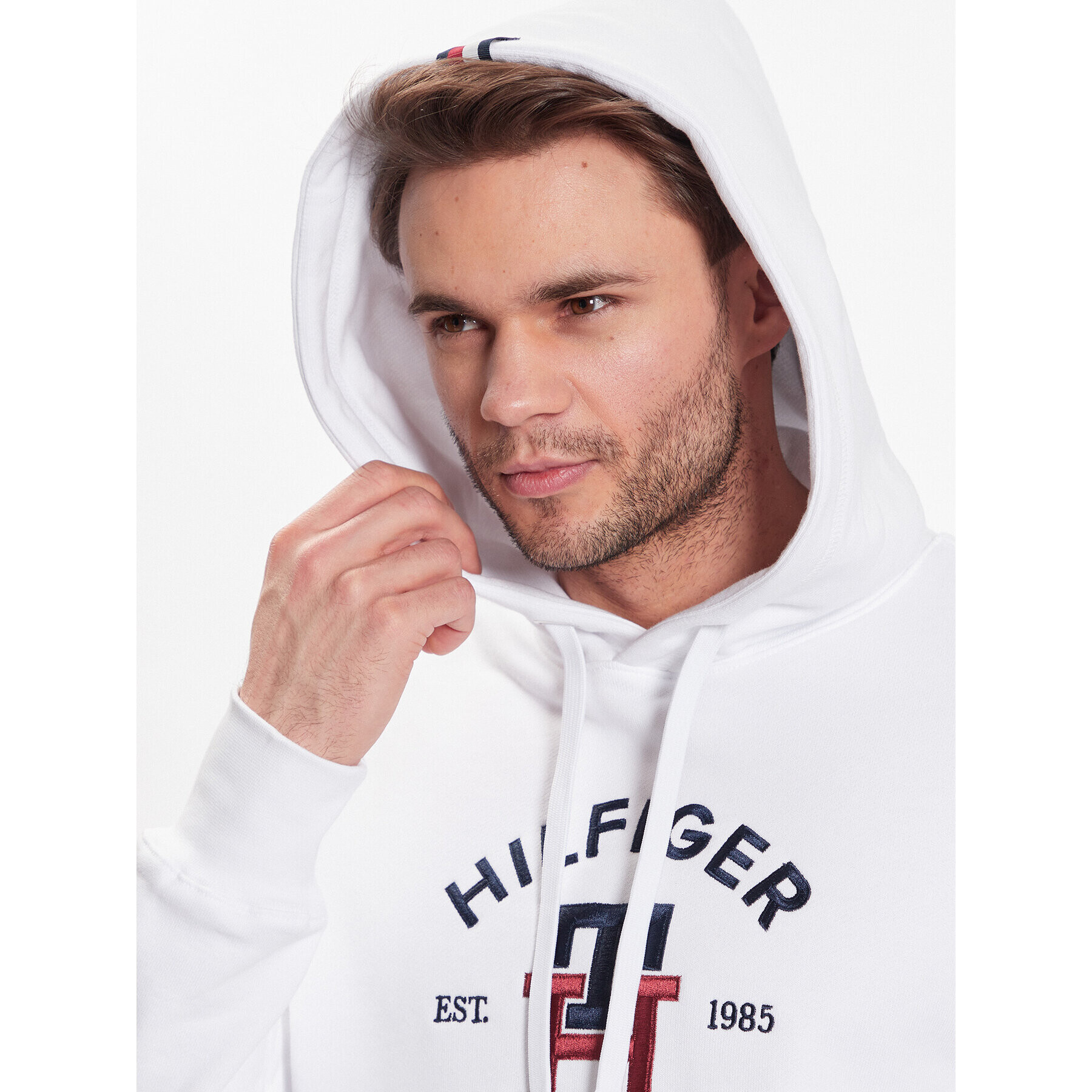 Tommy Hilfiger Bluză Curved Monogram MW0MW30017 Alb Regular Fit - Pled.ro