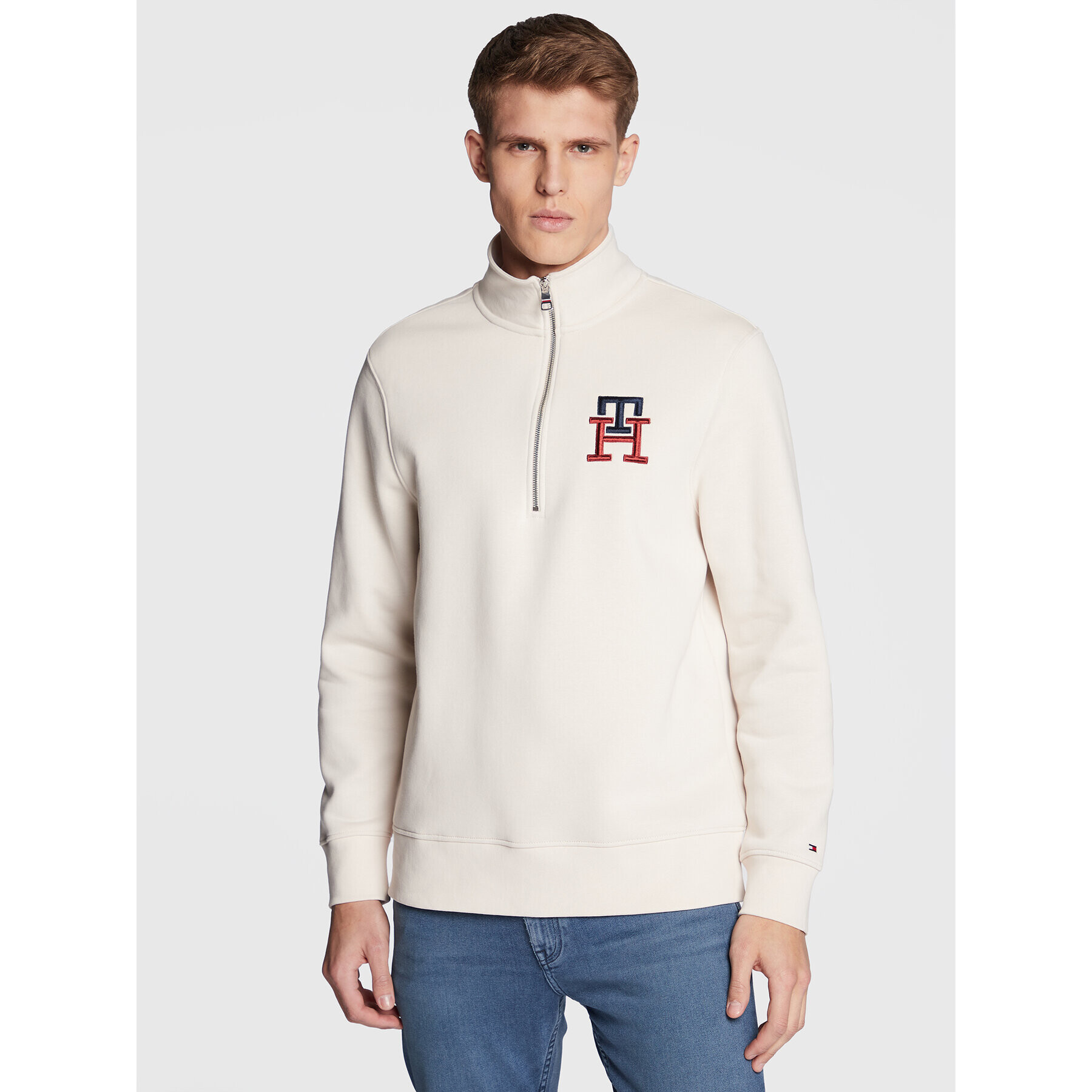 Tommy Hilfiger Bluză Essential Monogram MW0MW29304 Bej Casual Fit - Pled.ro