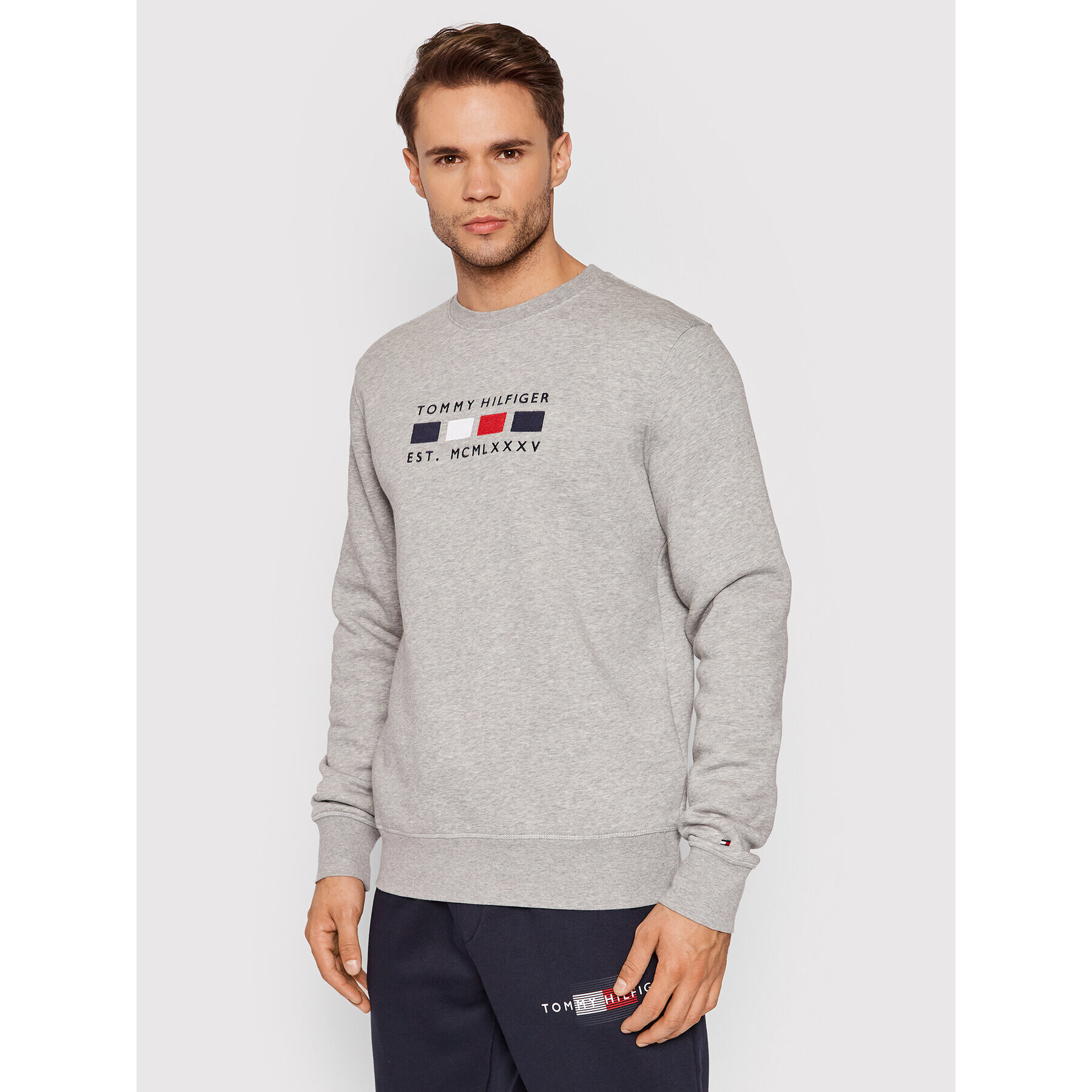 Tommy Hilfiger Bluză Four Flags MW0MW20133 Gri Regular Fit - Pled.ro