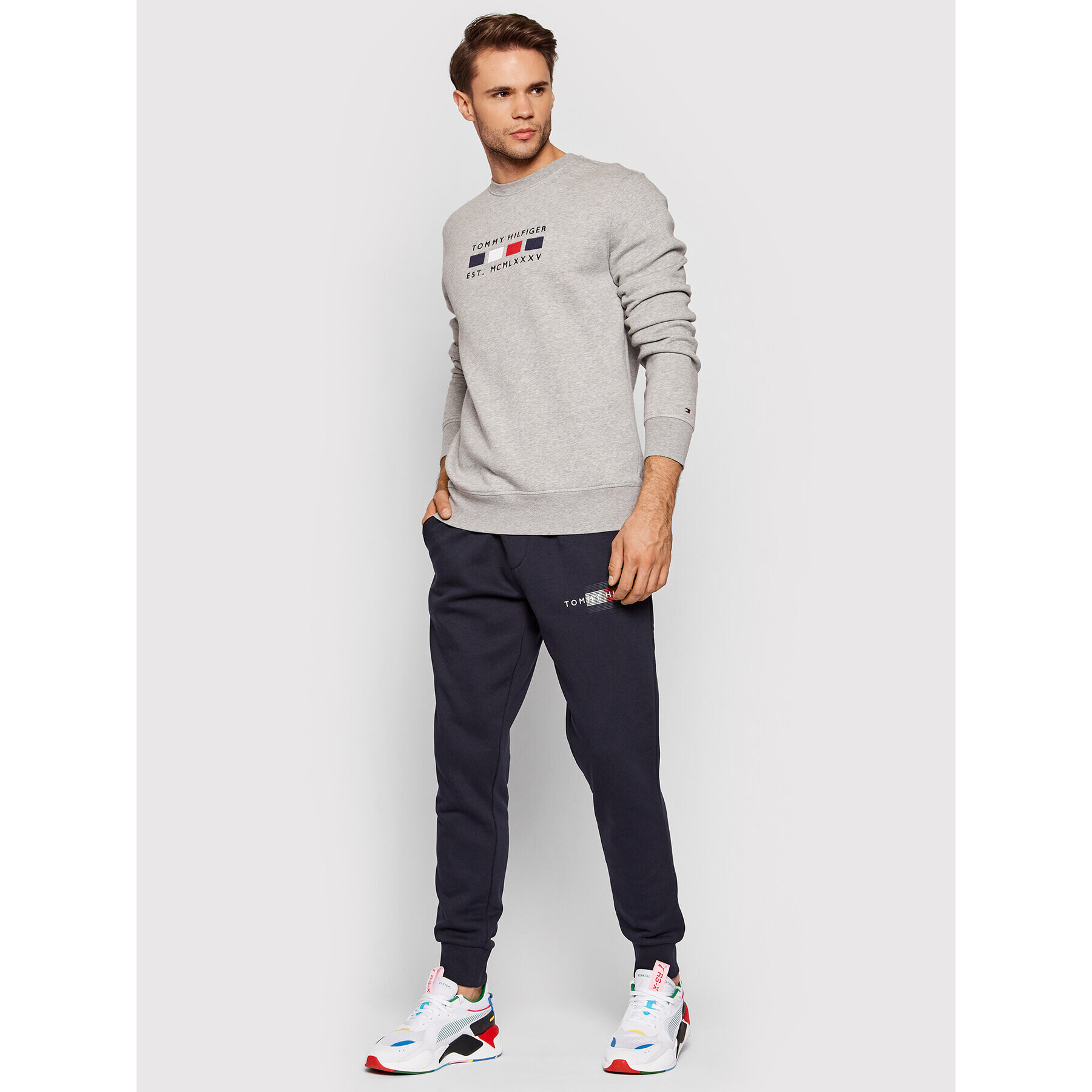 Tommy Hilfiger Bluză Four Flags MW0MW20133 Gri Regular Fit - Pled.ro