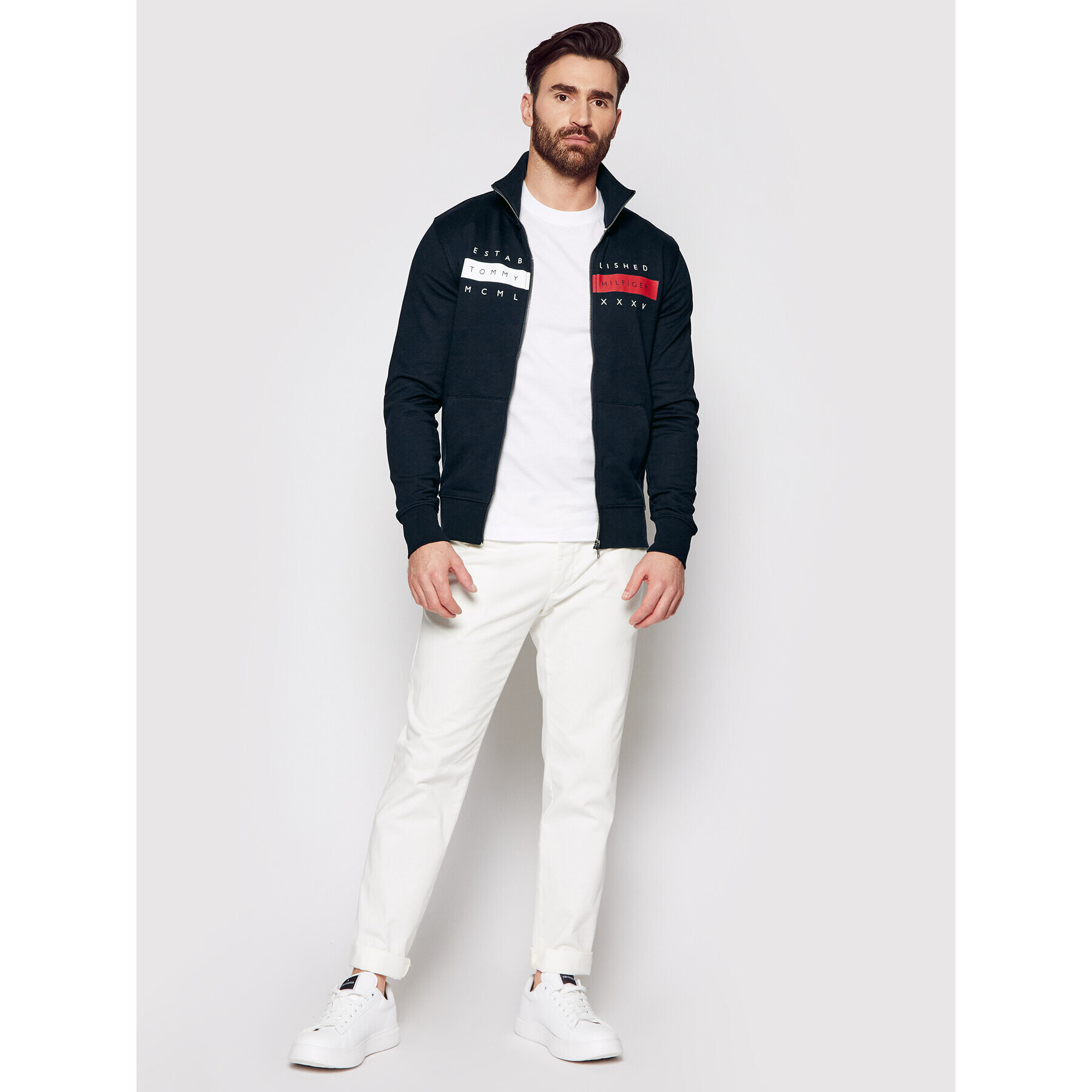 Tommy Hilfiger Bluză Global Zip Through MW0MW18367 Bleumarin Regular Fit - Pled.ro