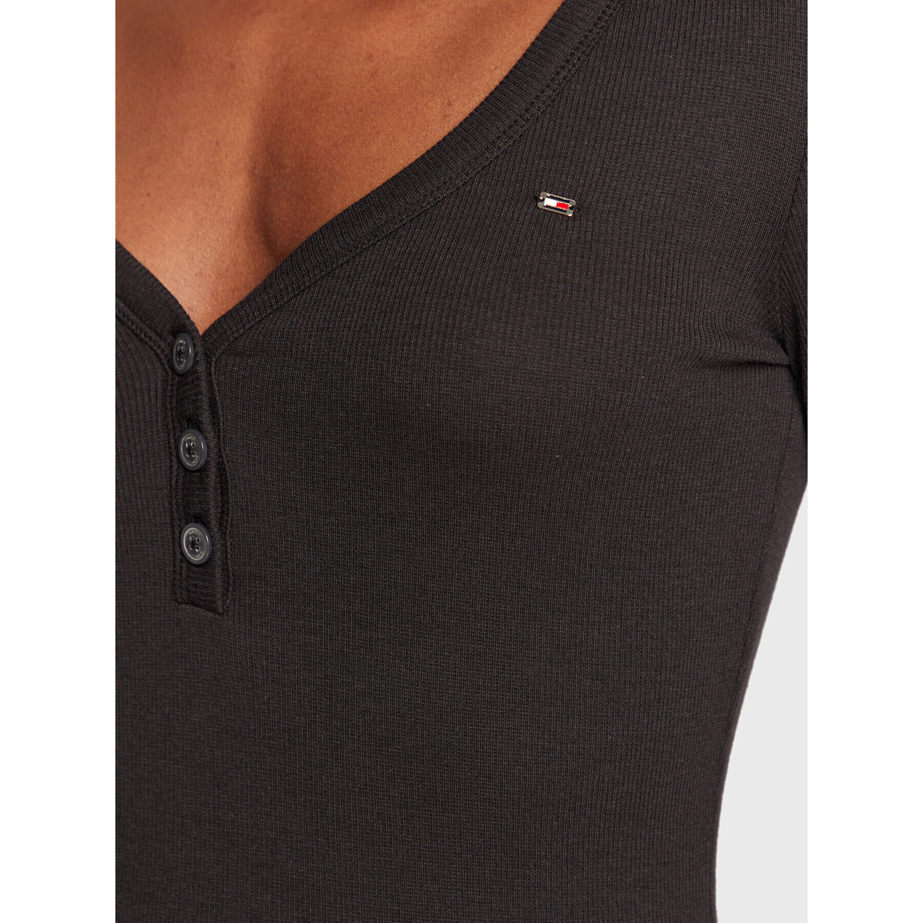 Tommy Hilfiger Bluză Henley WW0WW36148 Negru Slim Fit - Pled.ro