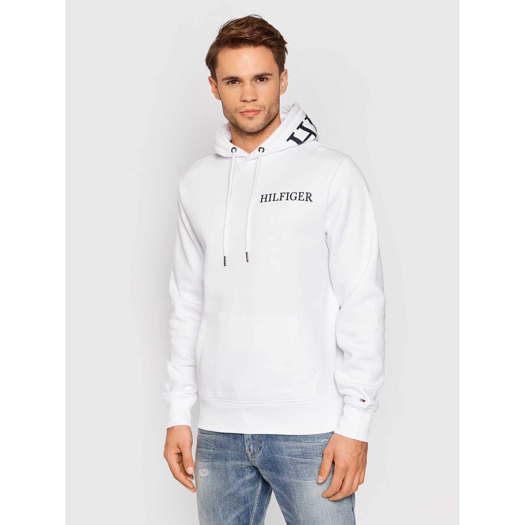 Tommy Hilfiger Bluză Hilfiger Logo Hoody MW0MW21424 Alb Regular Fit - Pled.ro