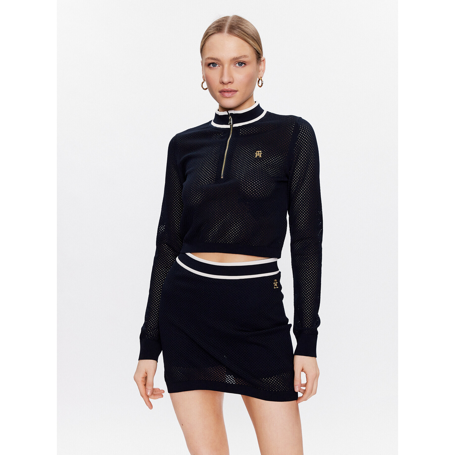 Tommy Hilfiger Bluză Imd Slim Cropped Mesh S10S101683 Bleumarin Cropped Fit - Pled.ro