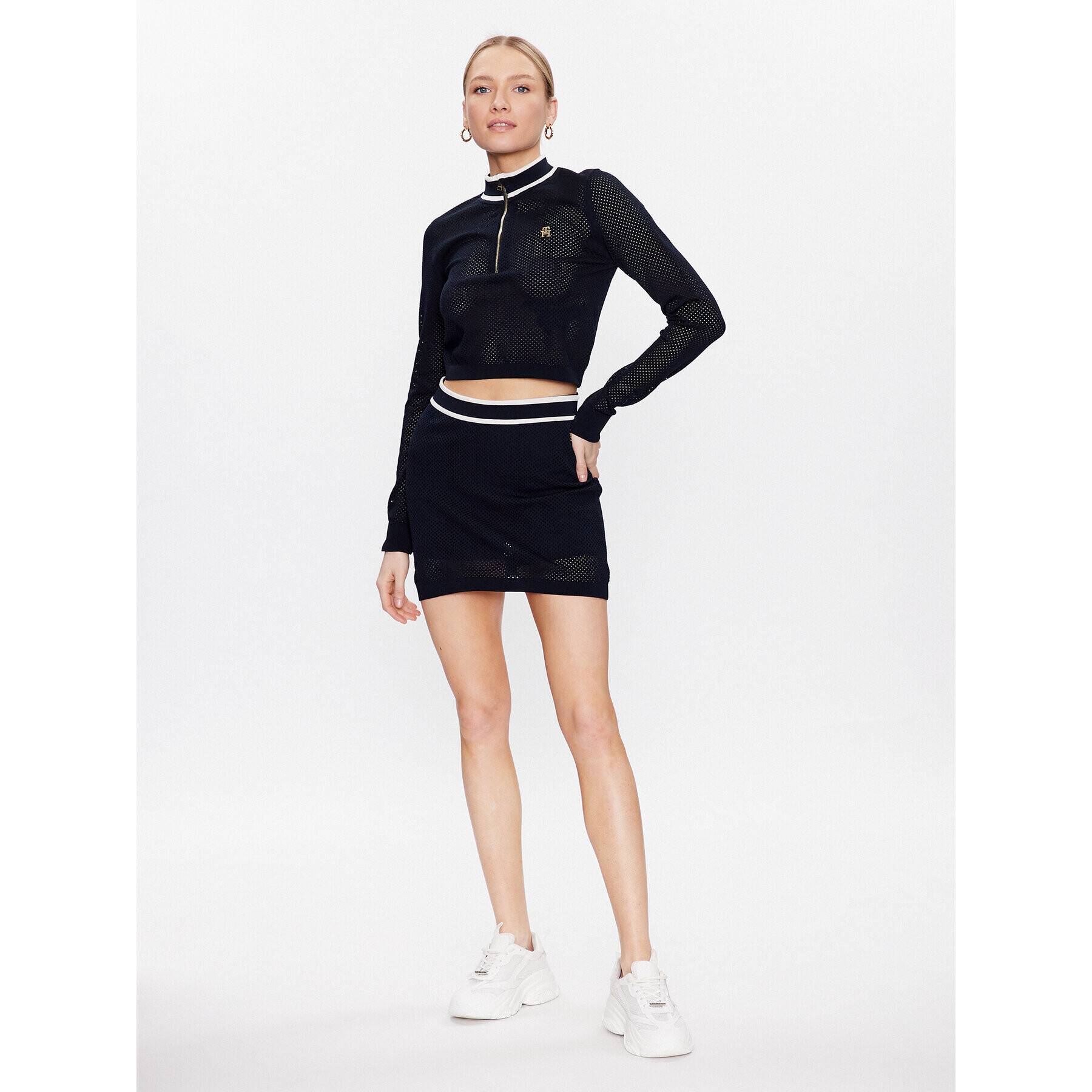 Tommy Hilfiger Bluză Imd Slim Cropped Mesh S10S101683 Bleumarin Cropped Fit - Pled.ro